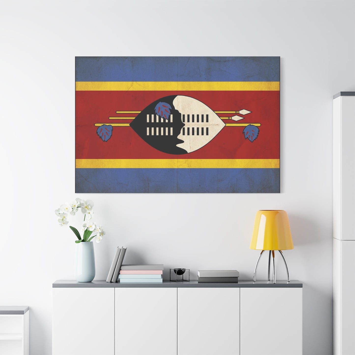 Eswatini Flag Canvas Wall Art - Swazi National Flag Print, Vintage Patriotic Home Decor - Matte Canvas Wall Hanging - Living Room Decoration, Office Accent - Bedroom Home Decoration - Ready to Hang