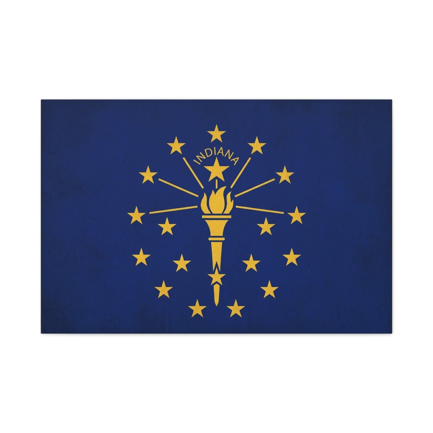 Indiana State Flag Canvas Wall Art - Blue Gold Torch Stars Print, Patriotic Decor - Matte Cotton Artwork - Living Room Wall Decor, Office Art, Dorm Decoration Accent - Bedroom Home Decoration