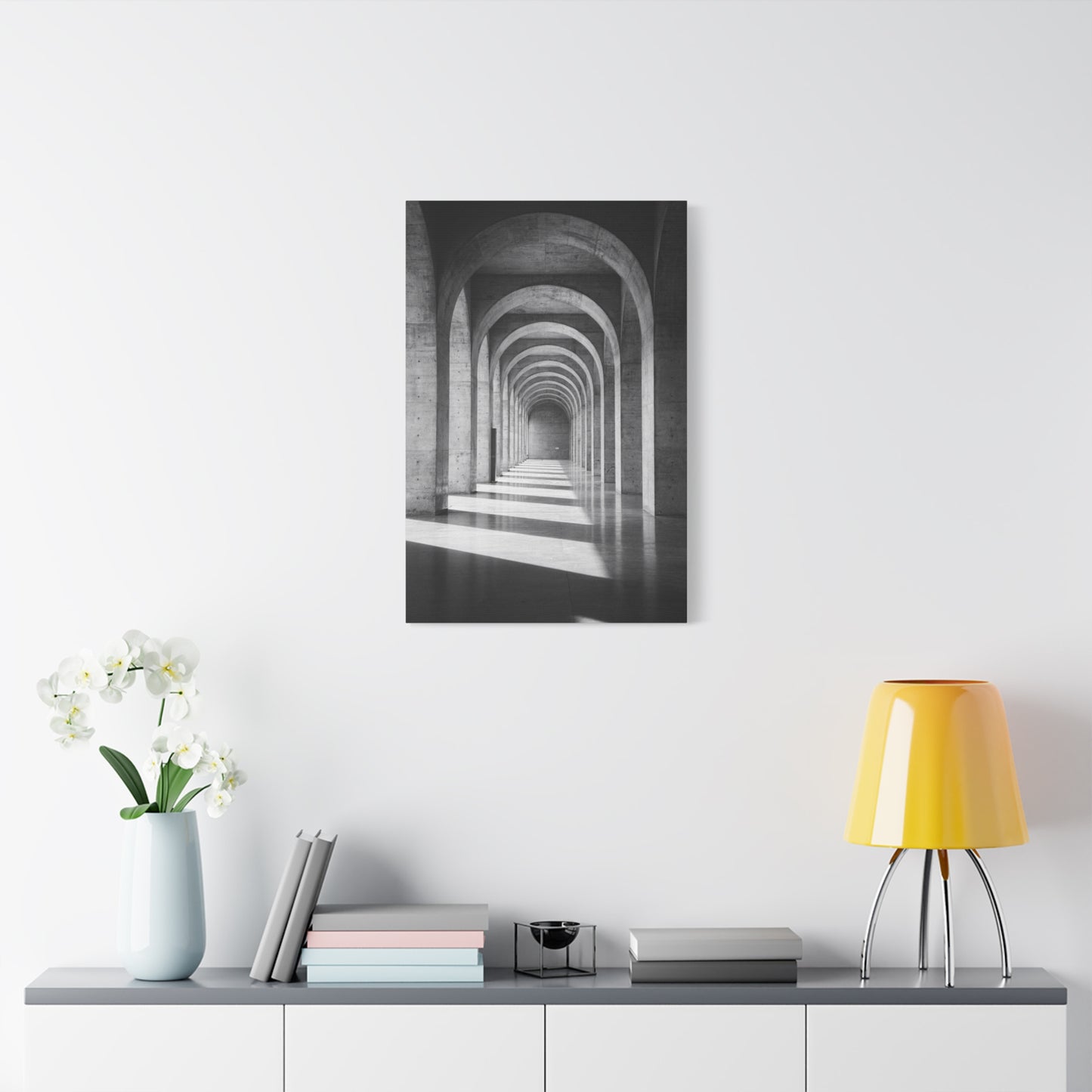 Black And White Arched Hallway Canvas Wall Art - Minimalist Architecture Art Print, Modern Concrete Corridor Interior, Contemporary Living Room Wall Decor Office Art - Bedroom Home Decoration