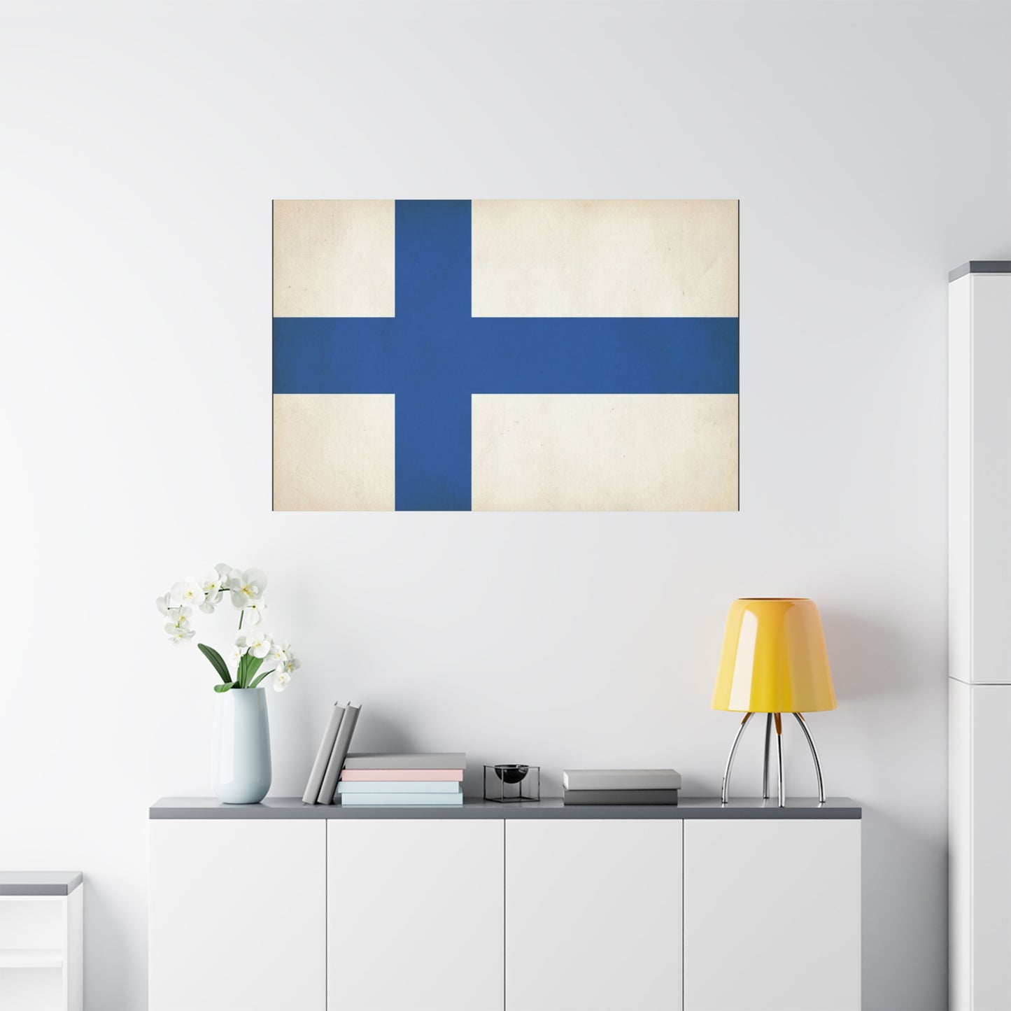 Finland Flag Canvas Wall Art - Blue Nordic Cross Finnish Country Print - Vintage Minimalist Patriotic Decor - Living Room Wall Decor, Bedroom Home Decoration, Office Art - Bedroom Home Decoration