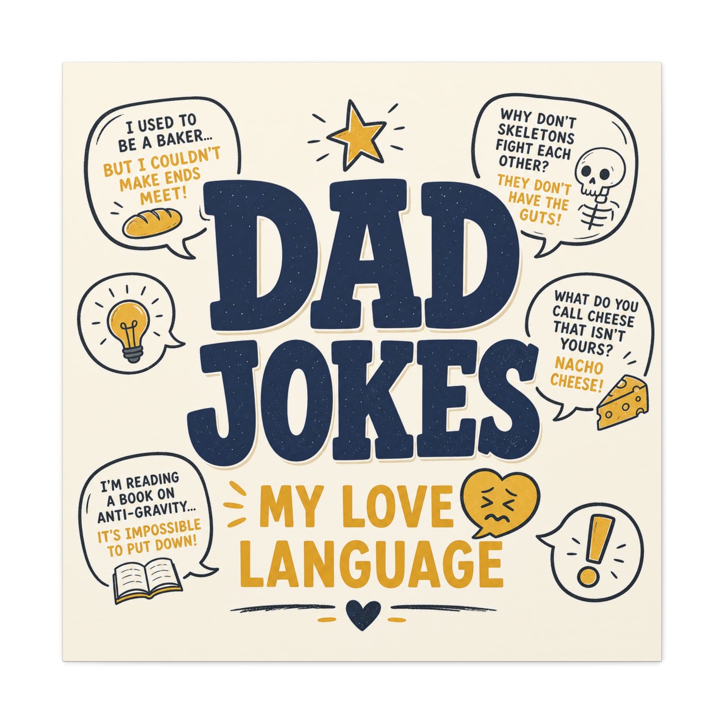 "Dad Jokes My Love Language" Funny Quote Canvas Wall Art - Pun Typography Print, Retro Humor Decor, Home Office Wall Decor, Man Cave Decoration, Novelty Room Accent - Ready to Hang - Ready to Hang