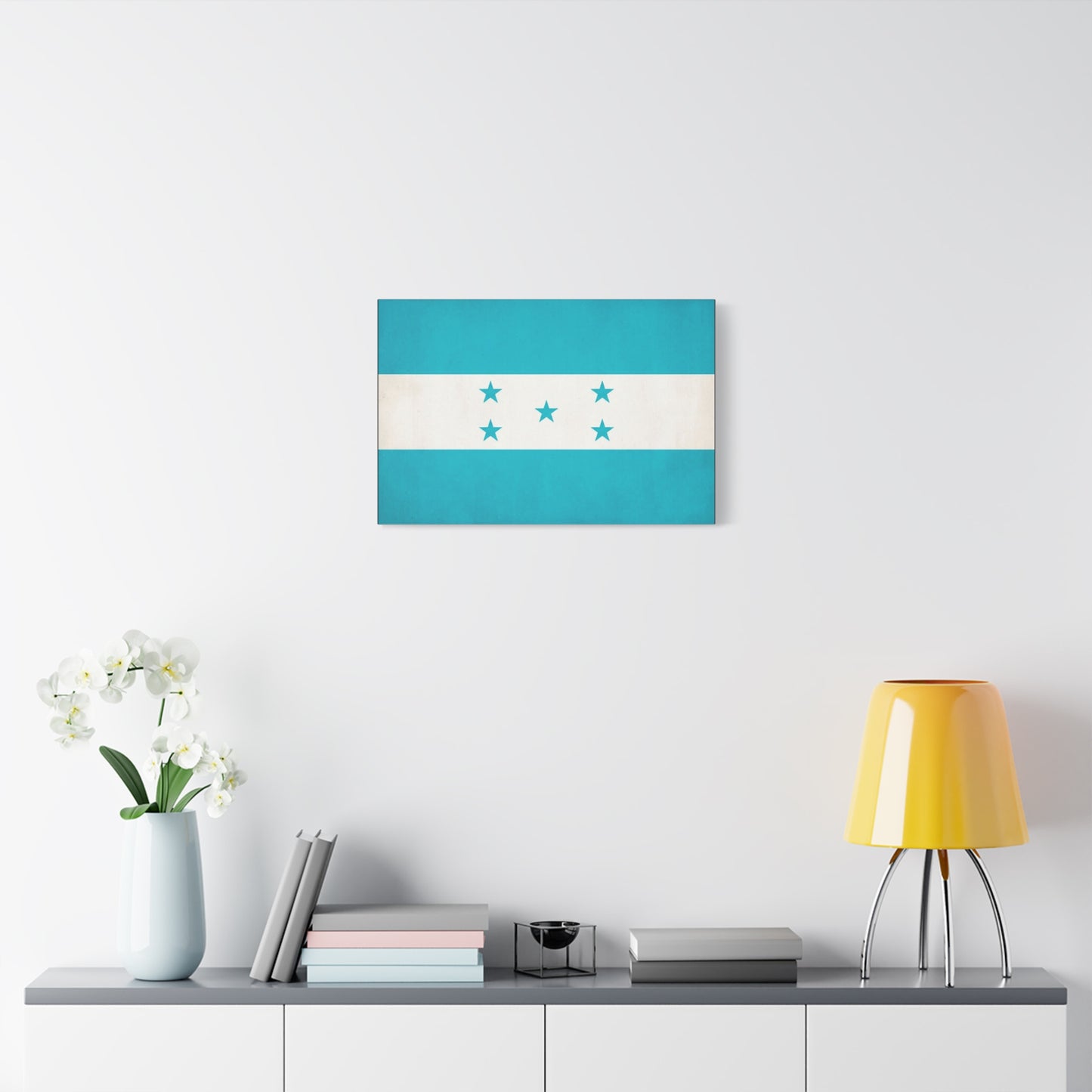 Honduras Flag Canvas Wall Art - Blue And White Five Star National Print - Minimalist Patriotic Decor - Cotton Canvas Style - Living Room Wall Decor, Office Art Accent - Bedroom Home Decoration
