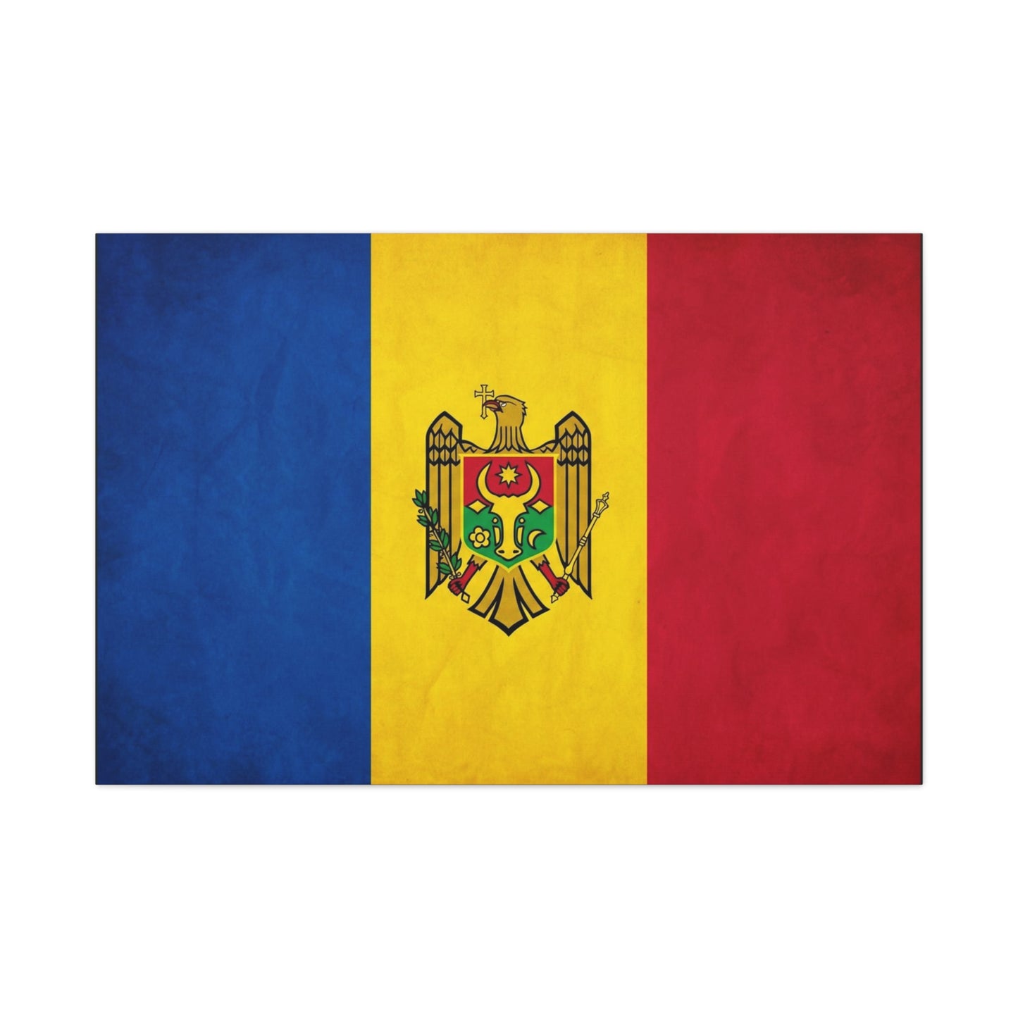 Moldova Flag Canvas Wall Art - Blue Yellow Red Tricolor With Coat Of Arms - Patriotic Heritage Print - Traditional Style - Living Room Wall Decor - Bedroom Home Decoration - Bedroom Home Decoration