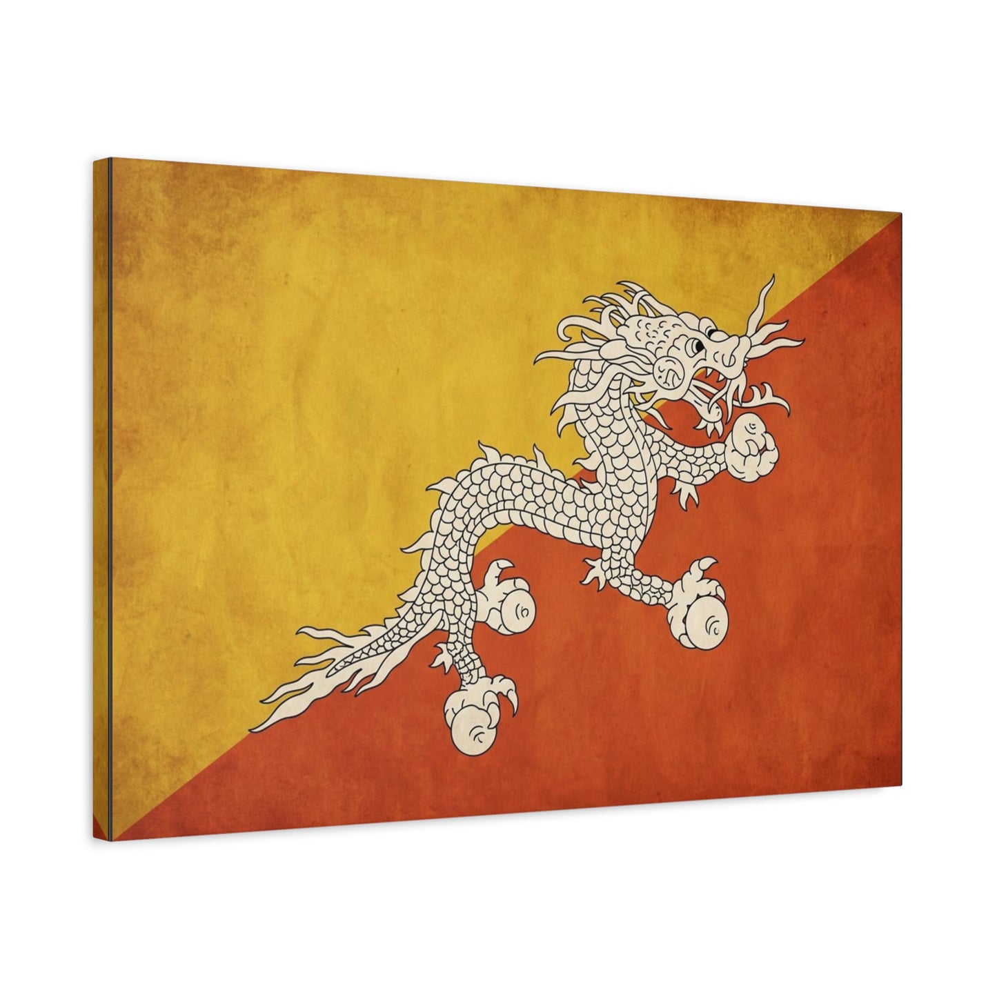 Bhutan Flag Dragon Canvas Wall Art - White Druk On Yellow Orange Field - Vintage Textured Print, Cultural Wall Decor, Living Room Home Decoration - Modern Farmhouse Style - Bedroom Home Decoration