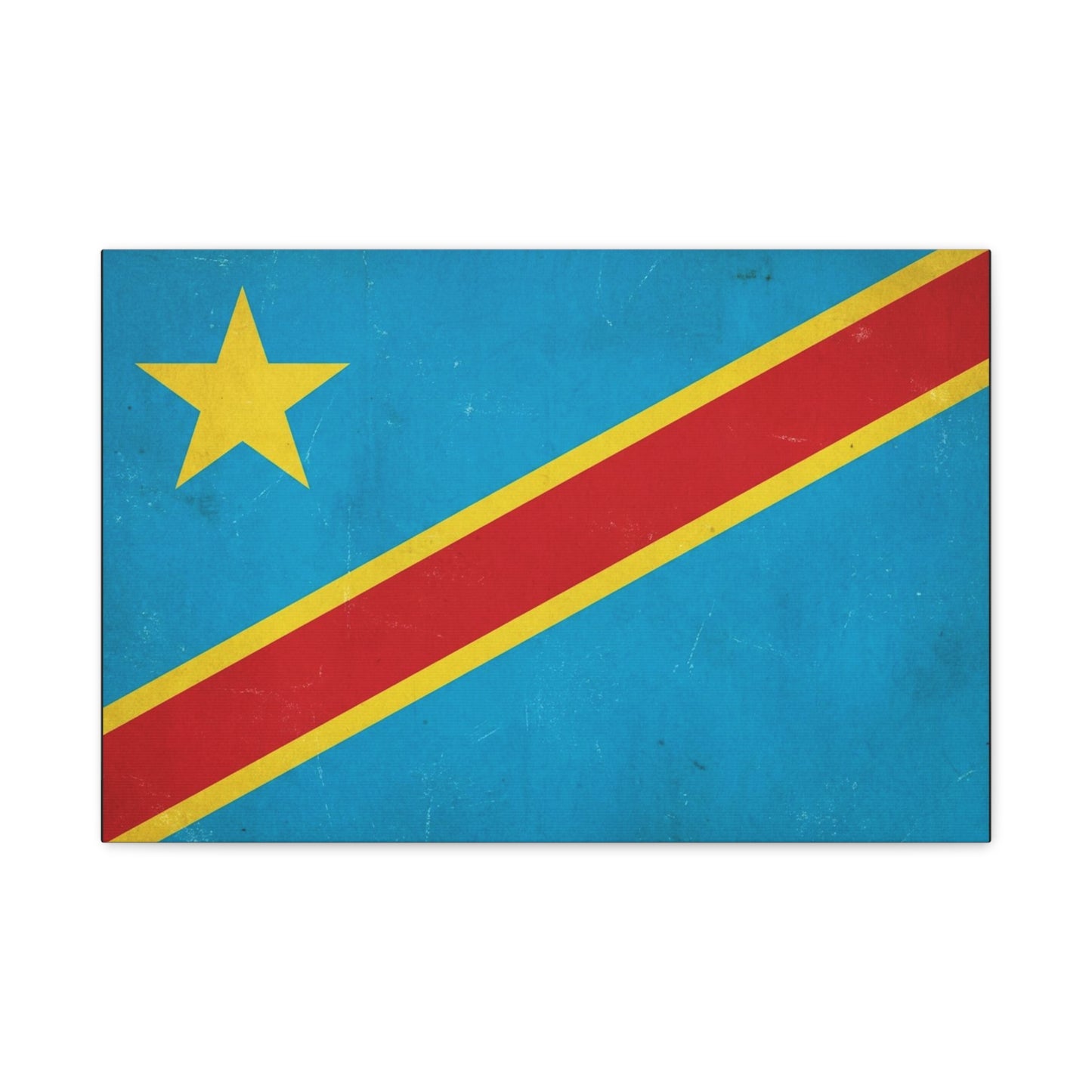 Democratic Republic Of The Congo Flag Canvas Wall Art - Vintage Patriotic Country Print, Distressed Blue Red Yellow Design - Cultural Pride Decor - Living Room Bedroom Office Accent - Office Wall Art