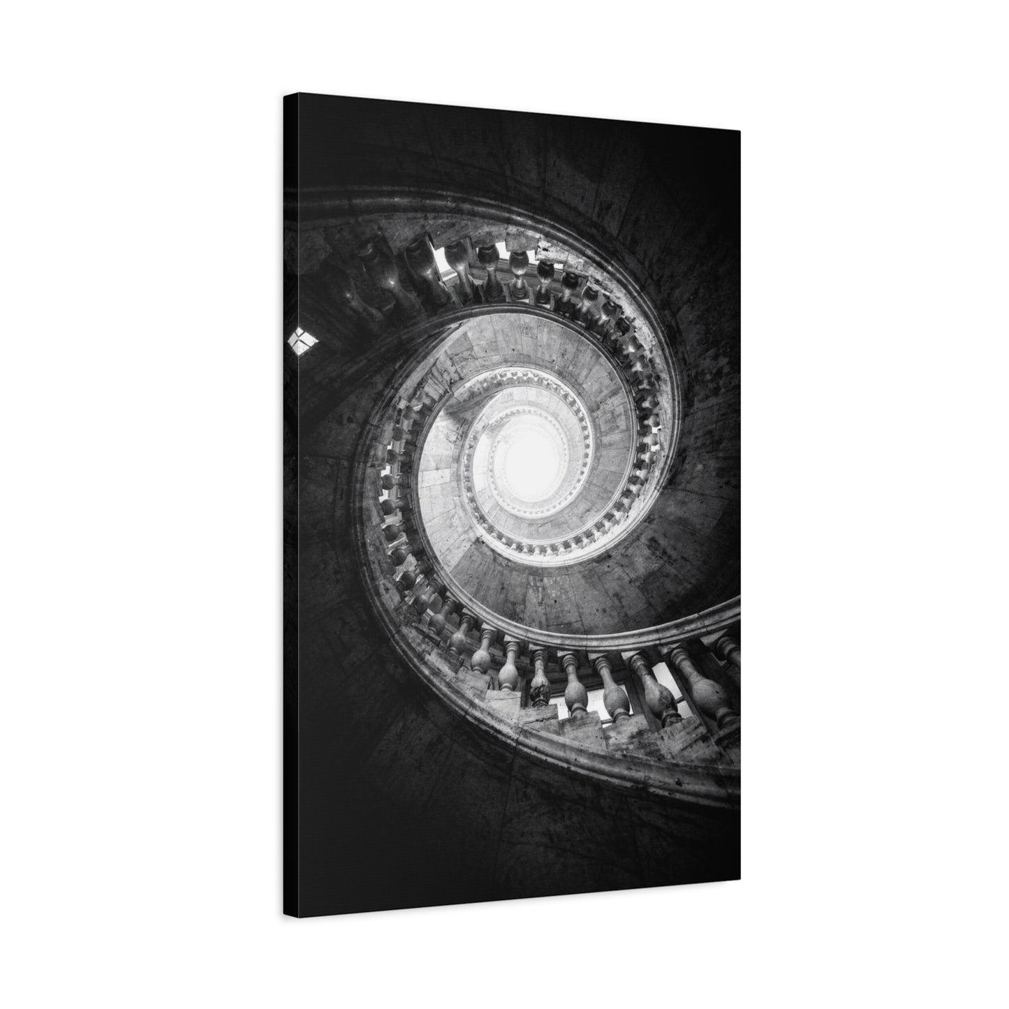 Spiral Staircase Canvas Wall Art - Black And White Architectural Art Print - Dramatic Stone Rotunda, Contemporary Interior Decor - Living Room Wall Decor, Office Art - Bedroom Home Decoration