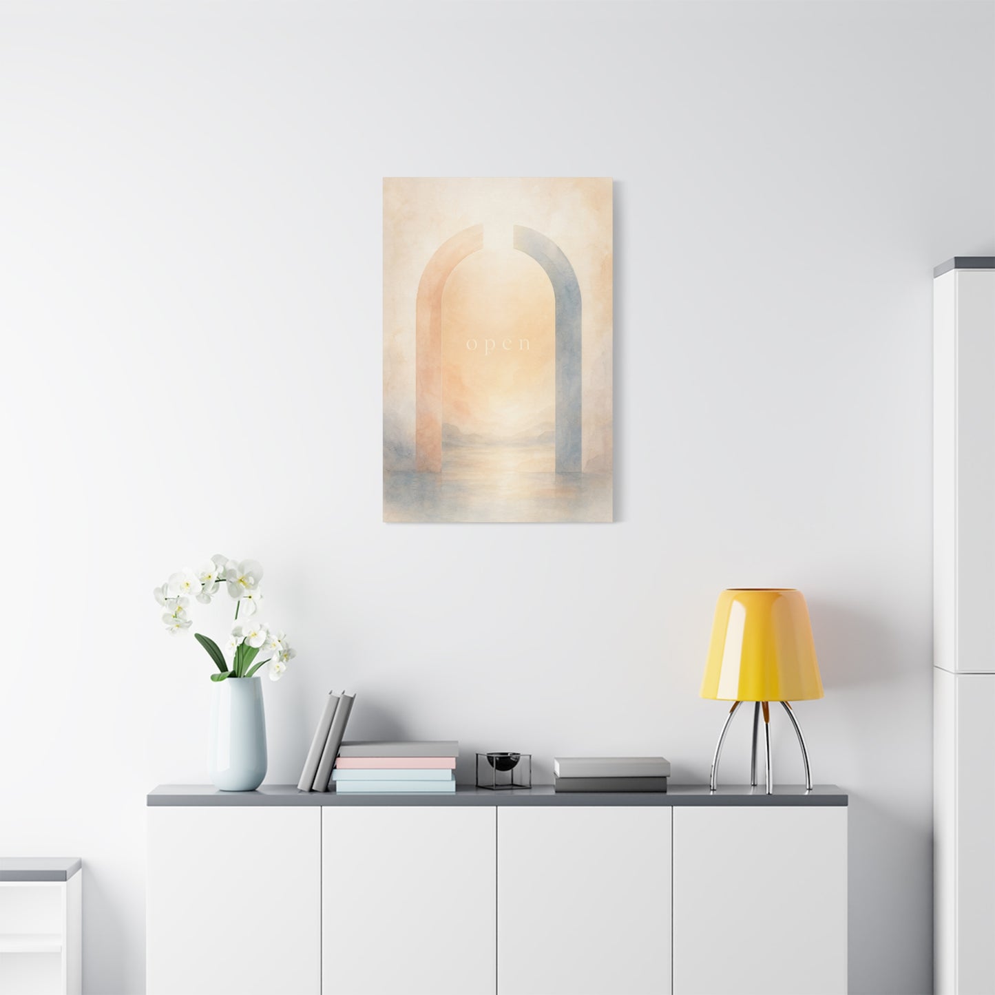 "Open" Abstract Arch Canvas Wall Art - Minimalist Watercolor Neutral Wall Decor - Contemporary Pastel Home Decoration - Bedroom Living Room Accent, Meditation Space Office Art - Modern Farmhouse Style