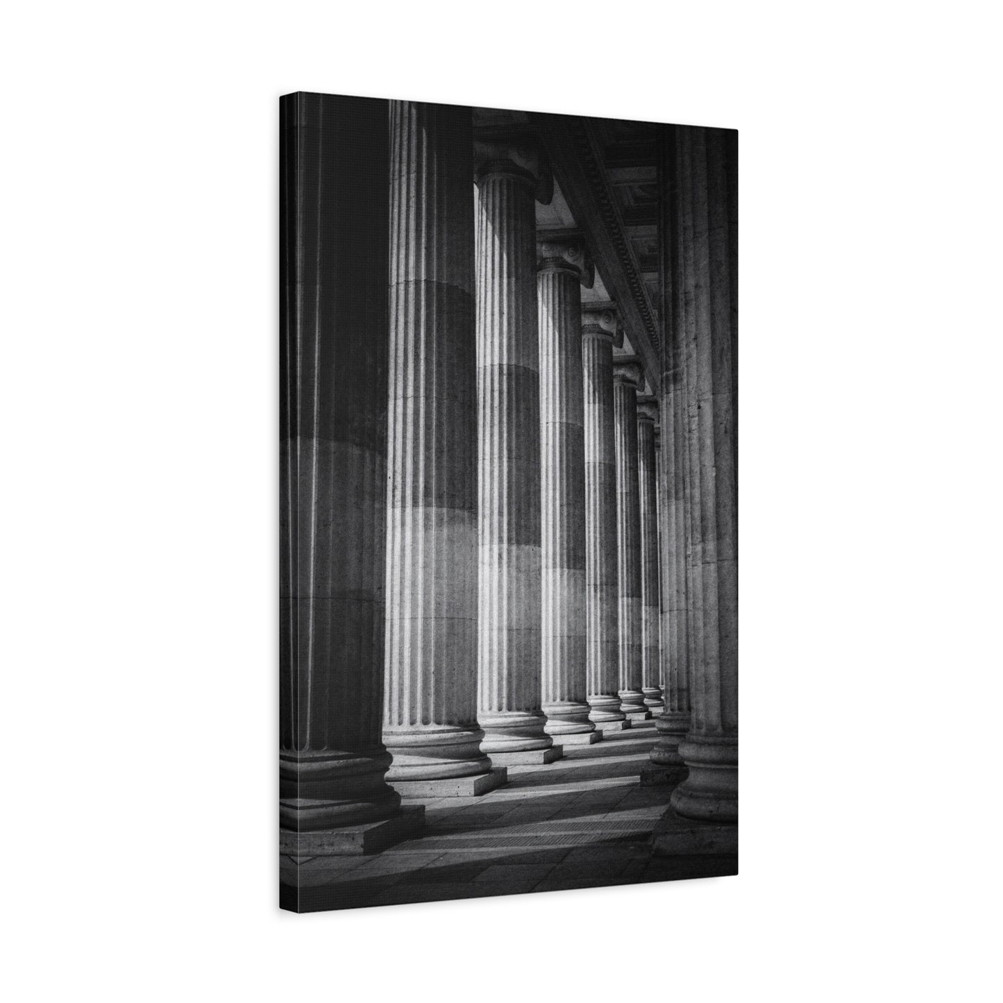 Black And White Classical Columns Canvas Wall Art - Architectural Art Print, Monochrome Stone Colonnade, Contemporary Minimalist Style - Office Wall Decor, Lobby Accent - Reception Area Decor