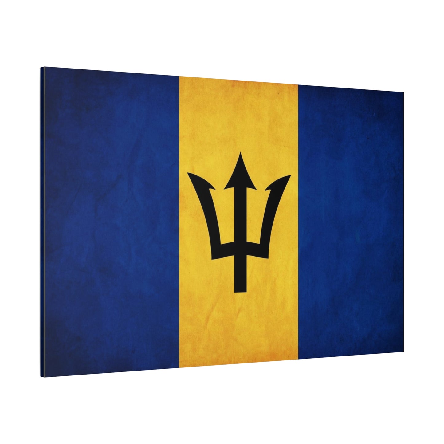 Barbados Flag Canvas Wall Art - Blue Gold Trident National Print, Caribbean Island Decor - Matte Cotton Artwork - Living Room Wall Decor, Office Accent - Bedroom Home Decoration - Ready to Hang