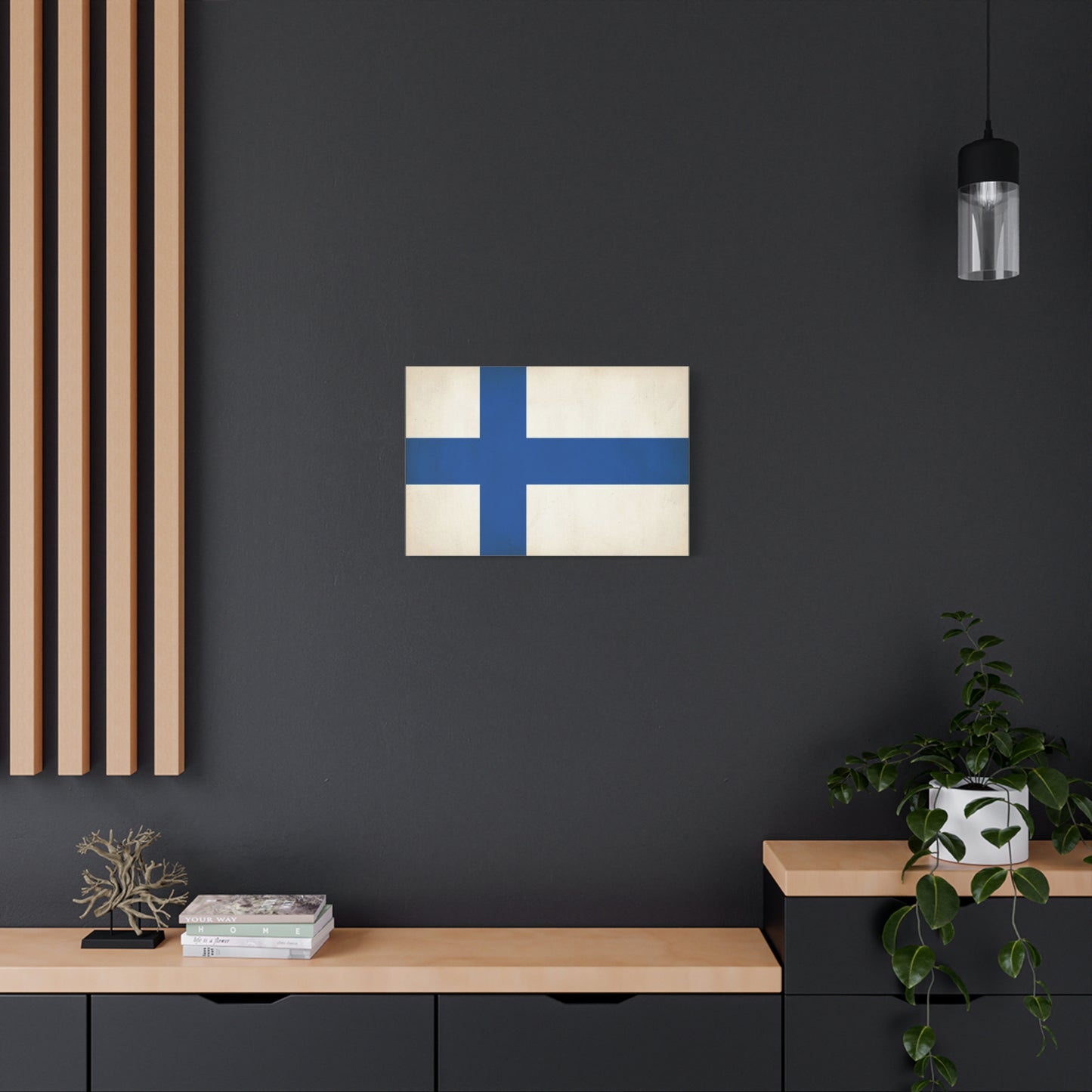 Finland Flag Canvas Wall Art - Blue Nordic Cross Finnish Country Print - Vintage Minimalist Patriotic Decor - Living Room Wall Decor, Bedroom Home Decoration, Office Art - Bedroom Home Decoration
