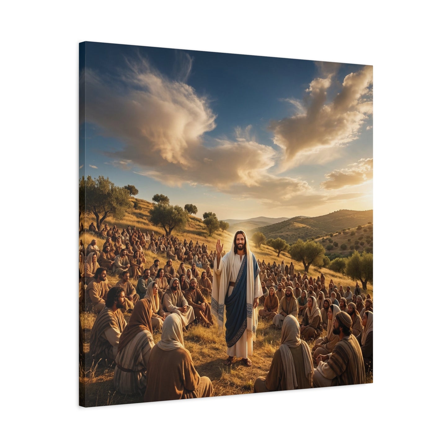 Jesus Teaching Multitude Canvas Wall Art - Biblical Hillside Sermon Scene, Christian Wall Decor - Matte Cotton Print, Traditional Style - Living Room Home Decoration, Office Art - Ready to Hang
