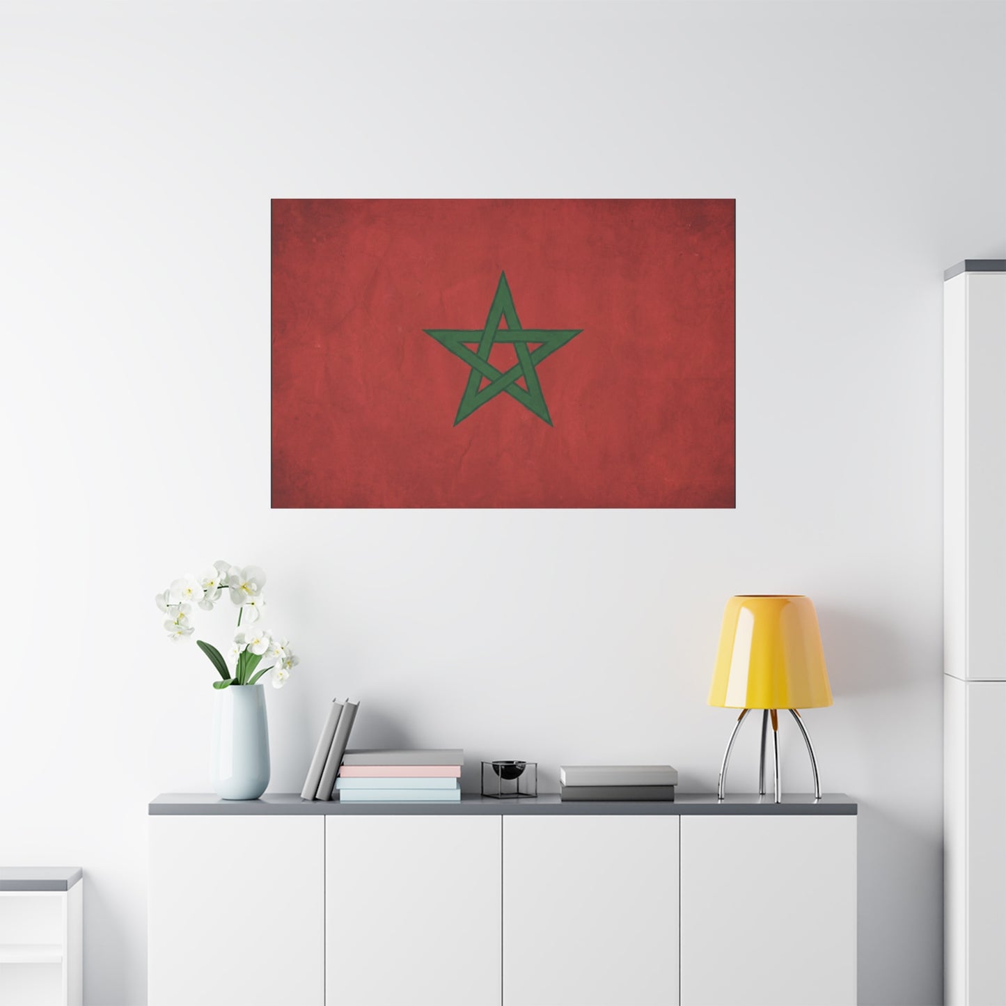 Morocco Flag Canvas Wall Art - Moroccan Red Green Pentagram Print, Vintage Textured National Decor - Modern Cultural Style - Living Room Wall Decor, Bedroom Home Decoration - Bedroom Home Decoration