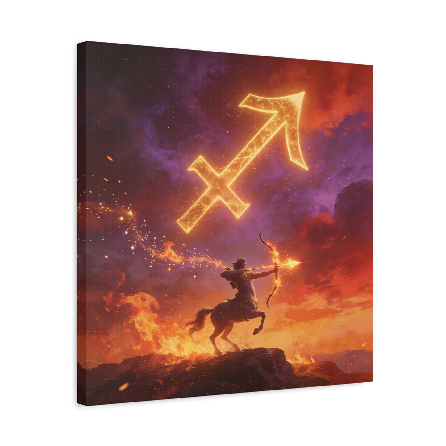 Sagittarius Zodiac Canvas Wall Art - Fiery Centaur Archer Astrology Print, Glowing Constellation Symbol - Matte Canvas Decor - Fantasy Style For Bedroom, Office Wall Art - Bedroom Home Decoration