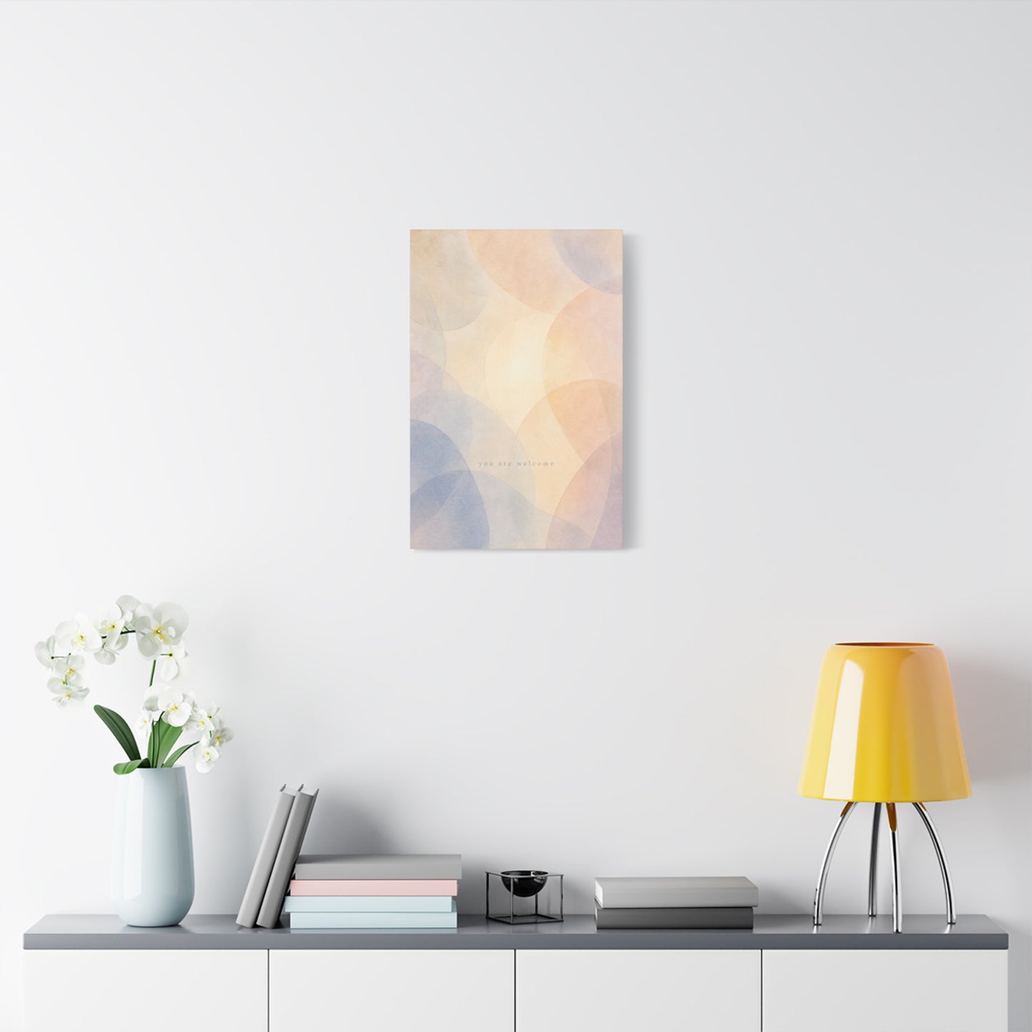 "You Are Welcome" Abstract Canvas Wall Art - Pastel Geometric Arches, Minimalist Modern Wall Decor - Soft Peach Blue Neutral Home Decoration - Bedroom Living Room Office Accent - Ready to Hang
