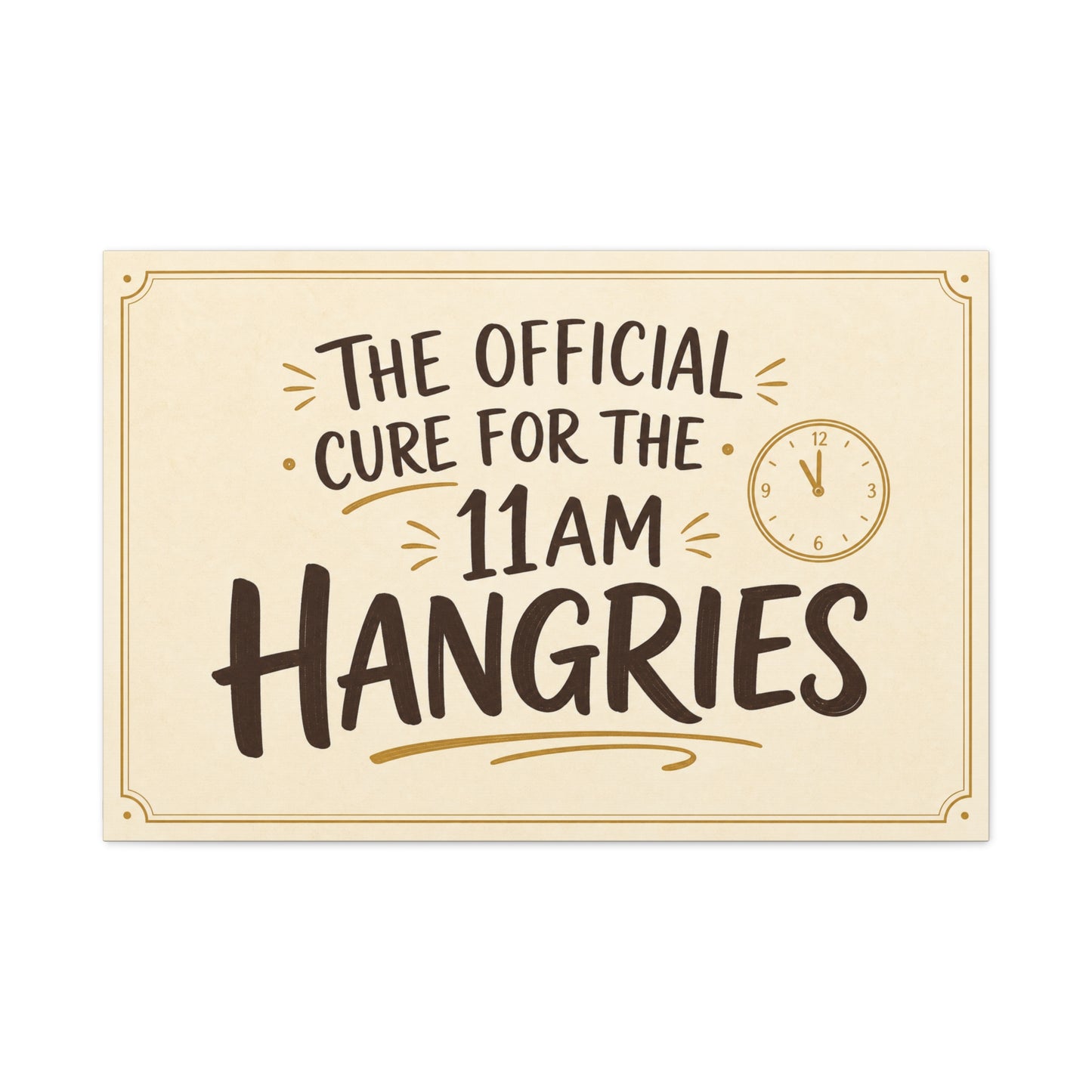 "The Official Cure For The 11 Am Hangries" Funny Typography Canvas Wall Art - Beige Black Quote Print, Modern Office Decor, Kitchen Wall Hanging - Bedroom Home Decoration - Bedroom Home Decoration