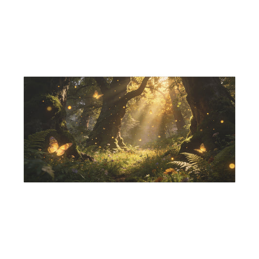 Enchanted Forest Canvas Wall Art - Sunlit Butterflies, Woodland Glade Scene - Matte Cotton Canvas Print - Fantasy Nature Style - Living Room Wall Decor, Bedroom Home Decoration - Cozy Reading Nook Art