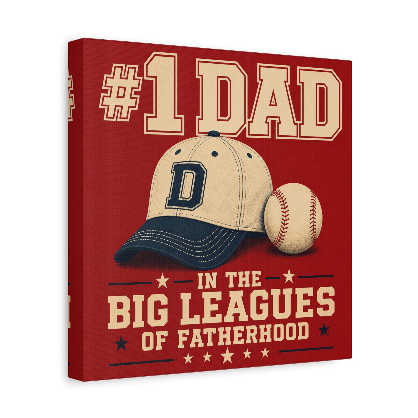 "#1 Dad In The Big Leagues Of Fatherhood" Baseball Canvas Wall Art - Vintage Sports Typography, Cap And Ball Illustration - Rustic Americana Style - Living Room Wall Decor - Bedroom Home Decoration