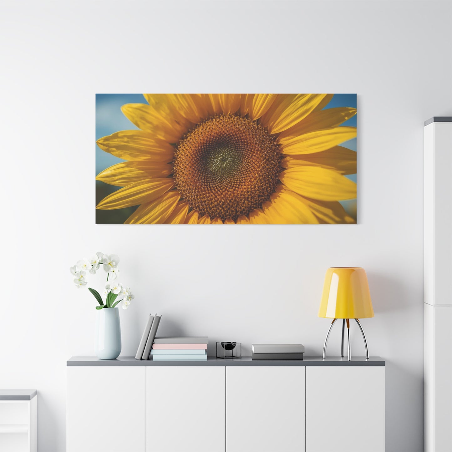 Sunflower Canvas Wall Art - Golden Floral Close Up Print, Blue Sky Botanical Wall Decor - Matte Cotton Art Print - Contemporary Living Room Decoration, Bedroom Home Accent - Bedroom Home Decoration