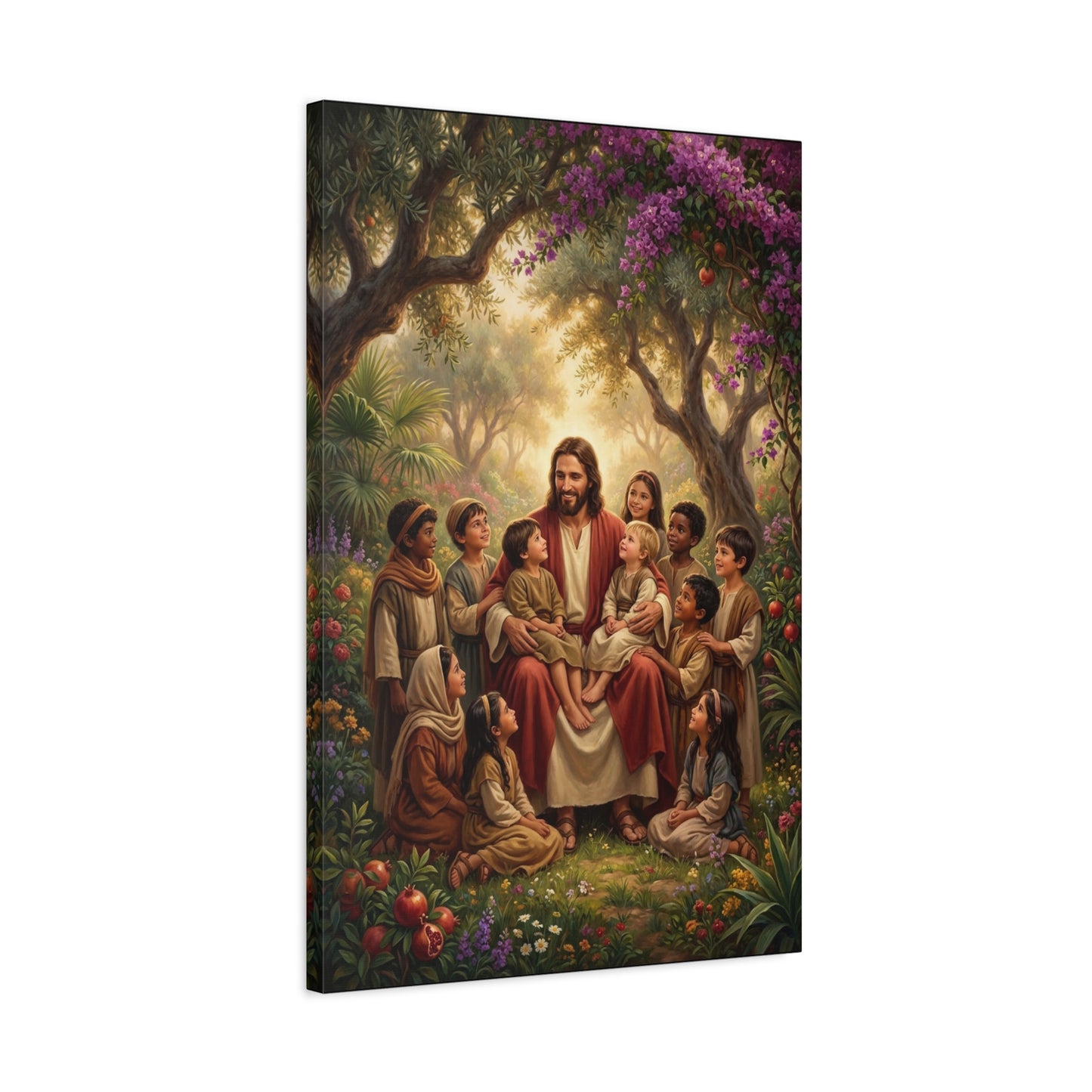 Jesus Christ With Children Canvas Wall Art - Garden Blessing Religious Print, Traditional Matte Canvas, Living Room Wall Decor, Bedroom Home Decoration - Ready to Hang - Bedroom Home Decoration
