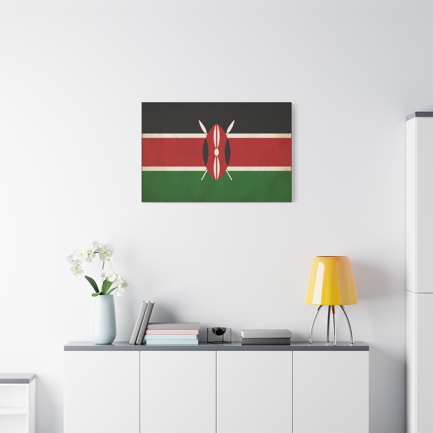Kenya Flag Canvas Wall Art - Vintage Kenyan Flag Print, Patriotic Red Black Green Decor - Matte Cotton Artwork - Living Room Wall Decor, Office Art, Dorm Home Accent - Bedroom Home Decoration