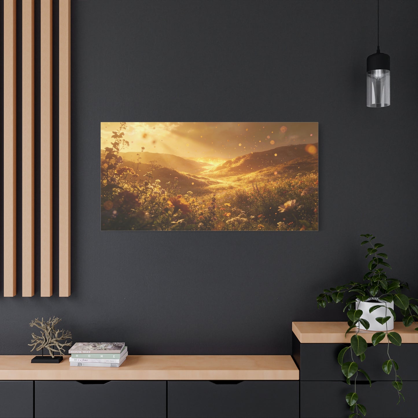 Golden Wildflower Valley Canvas Wall Art - Sunlit Meadow Landscape Print, Warm Rustic Contemporary Decor - Matte Cotton Artwork For Living Room, Bedroom Decoration, Office Accent - Office Wall Art