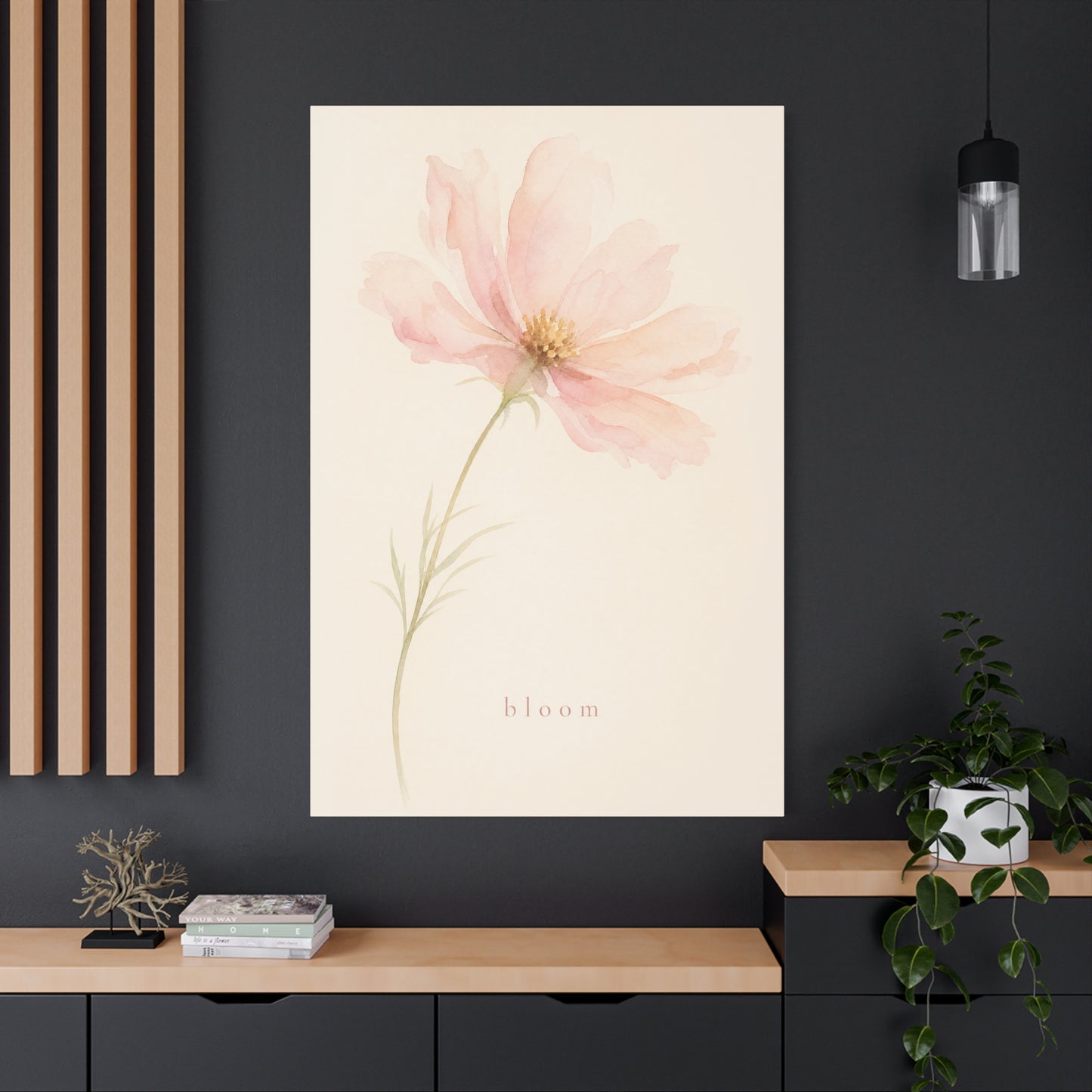 "Bloom" Pink Cosmos Flower Canvas Wall Art - Soft Watercolor Botanical Print, Blush Floral Home Decor, Minimalist Bedroom Wall Hanging, Living Room Decoration - Ready to Hang - Bedroom Home Decoration