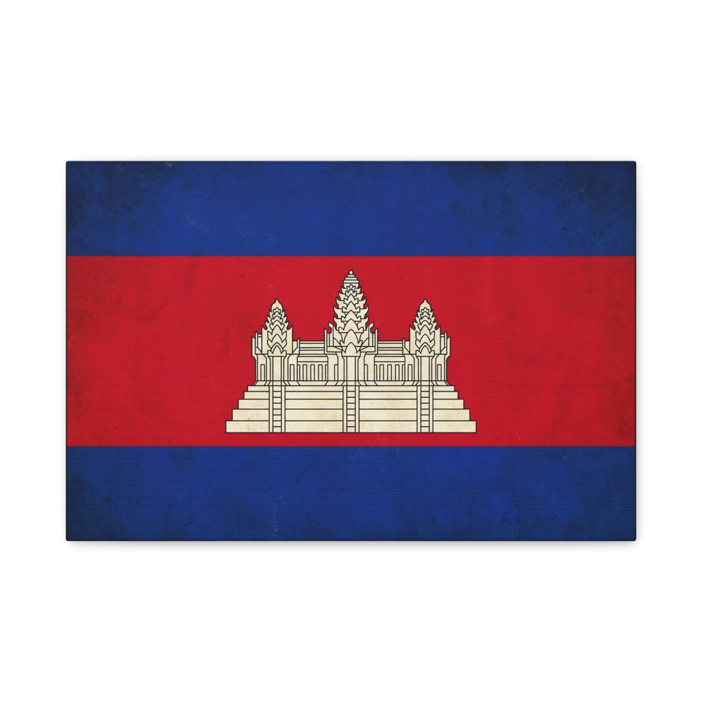 Cambodia Flag Canvas Wall Art - Khmer Temple Emblem Patriotic Print, Vintage National Decor - Textured Red Blue Banner Style - Living Room Wall Decor - Bedroom Home Decoration - Modern Farmhouse Style