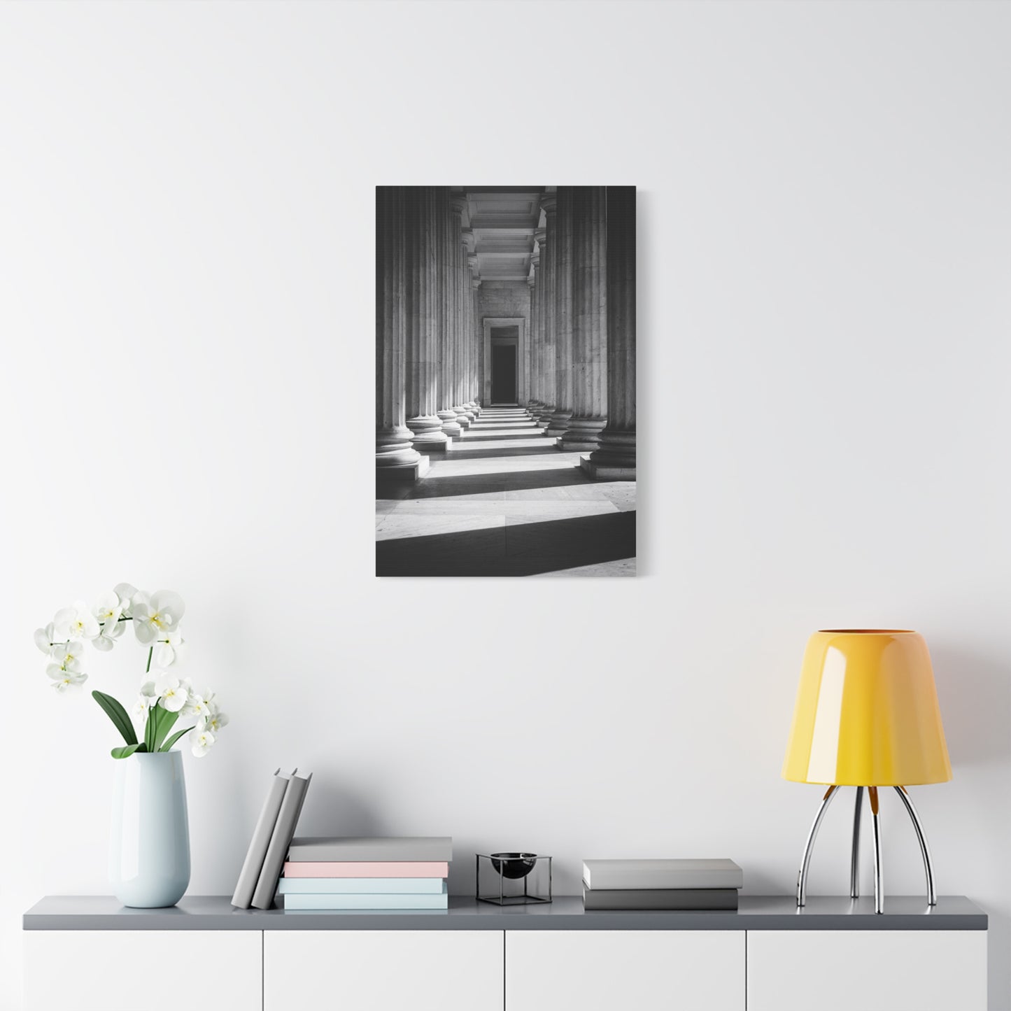 Black And White Classical Column Hallway Canvas Wall Decor - Architectural Art Print, Dramatic Light And Shadow, Minimalist Interior Accent - Living Room Decoration Office Display