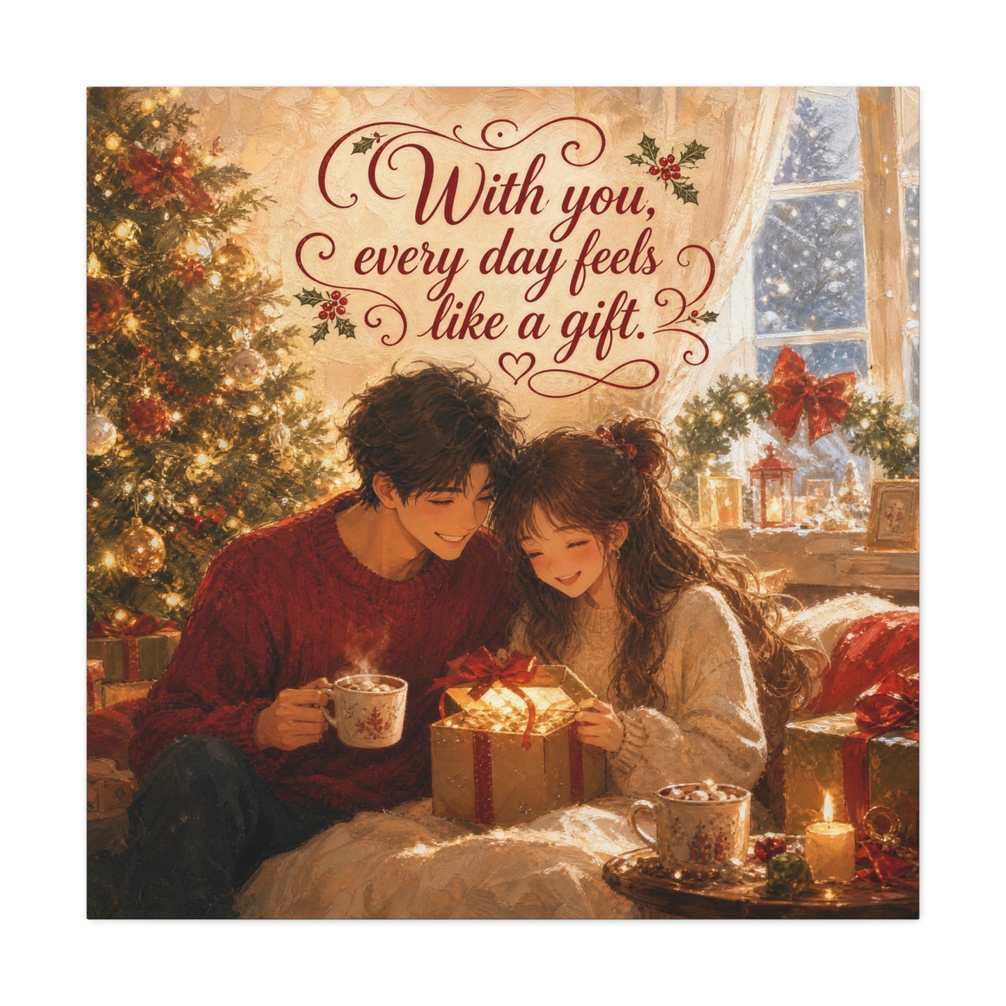 "With You" - Warm Golden Winter Decor - Traditional Quote Print For Bedroom, Living Room - Office Wall Art