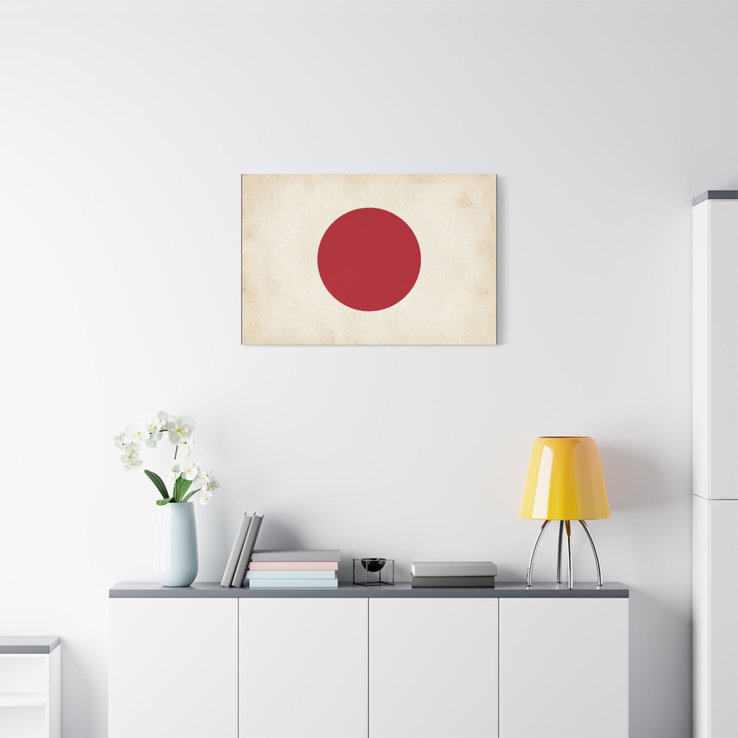 Japan Flag Canvas Wall Art - Minimalist Red Sun Graphic Print, Vintage Neutral Background - Matte Cotton Artwork - Modern Living Room Wall Decor, Office Art, Dorm Accent - Bedroom Home Decoration