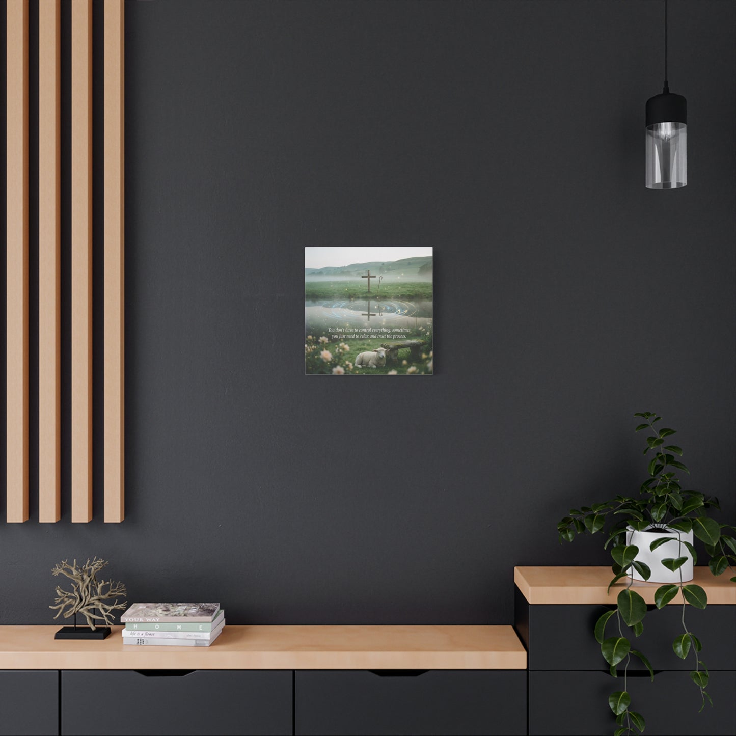 "You Don’t Have To Control Everything, Sometimes You Just Need To Relax And Trust The Process" Canvas Wall Art - Christian Cross, Lamb Meadow Scene - Inspirational Farmhouse Decor - Office Wall Art
