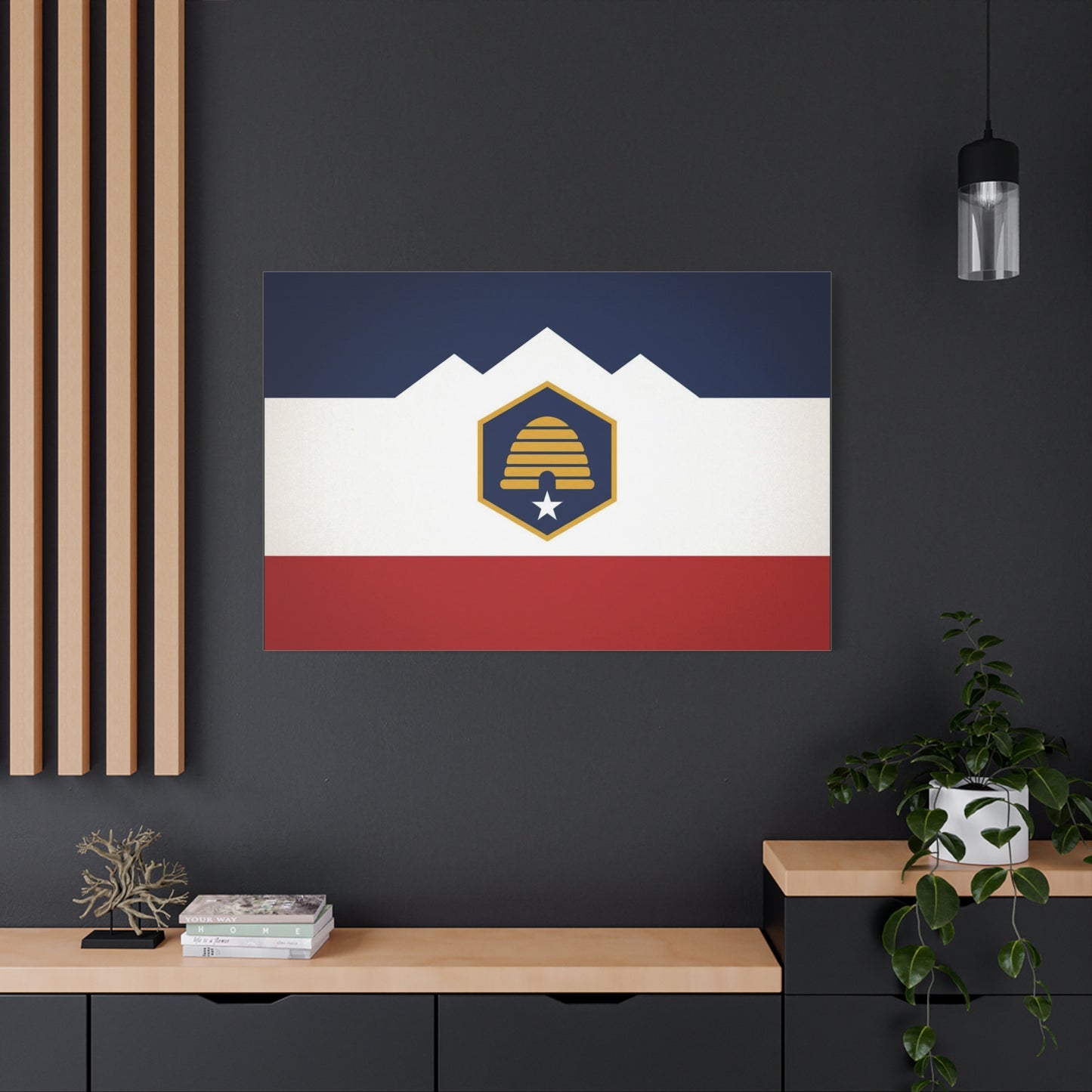 Acadia Flag Canvas Wall Art - Maine State Pride Print, Blue White Red Emblem Design - Minimalist Geometric Style - Living Room Decor, Office Wall Hanging - Bedroom Home Decoration - Ready to Hang