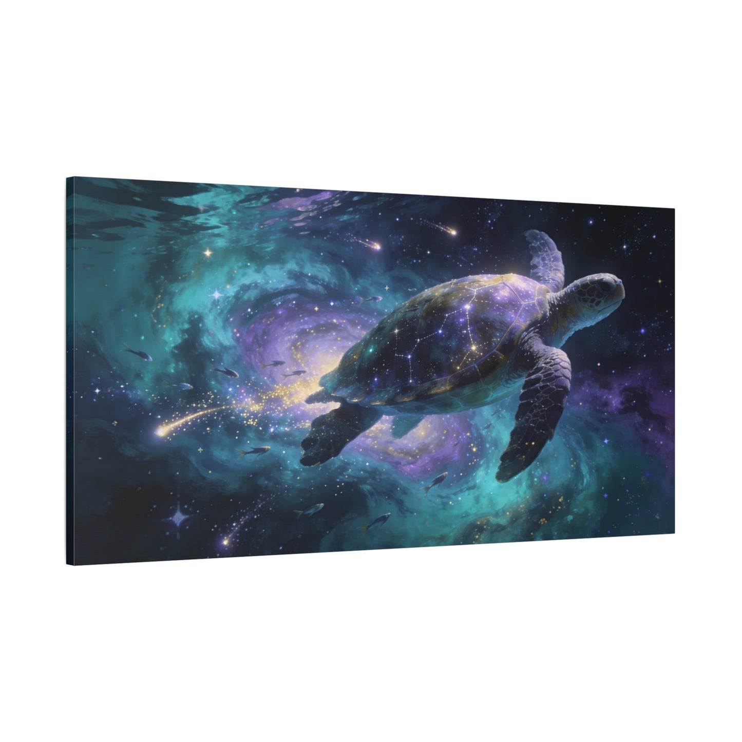 Cosmic Sea Turtle Canvas Wall Art - Celestial Galaxy Ocean Animal Print, Surreal Space Decor - Matte Cotton Canvas - Contemporary Fantasy Style - Living Room Bedroom Office Wall Decor - Ready to Hang