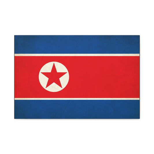 North Korea Flag Canvas Wall Art - Korean Flag Print, Patriotic Red Blue Star Design - Vintage Style Wall Decor - Living Room Home Decoration - Bedroom Home Decoration - Modern Farmhouse Style