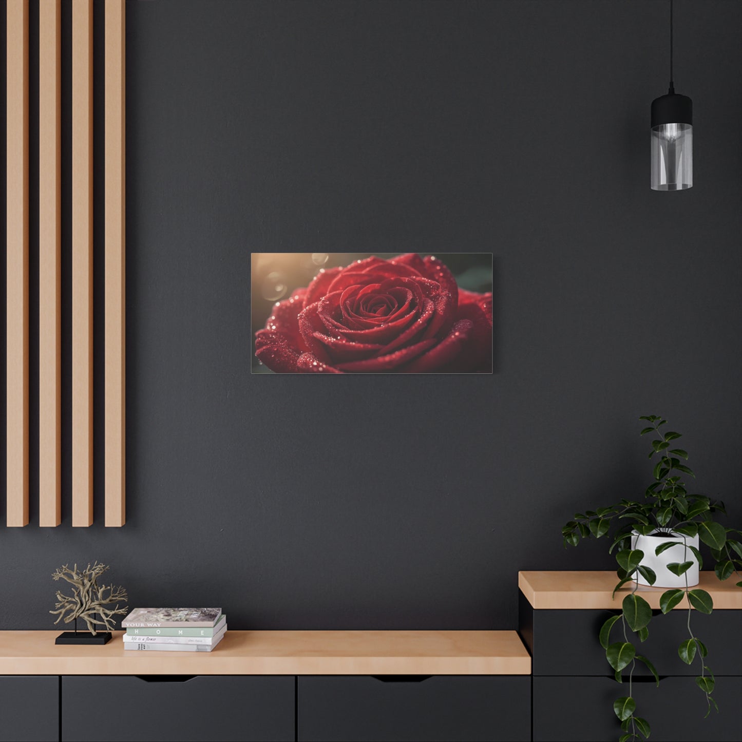 Red Rose Canvas Wall Art - Dew Kissed Floral Macro Art Print, Romantic Botanical Home Decor, Matte Finish Canvas, Bedroom Wall Accent, Living Room Decoration - Bedroom Home Decoration