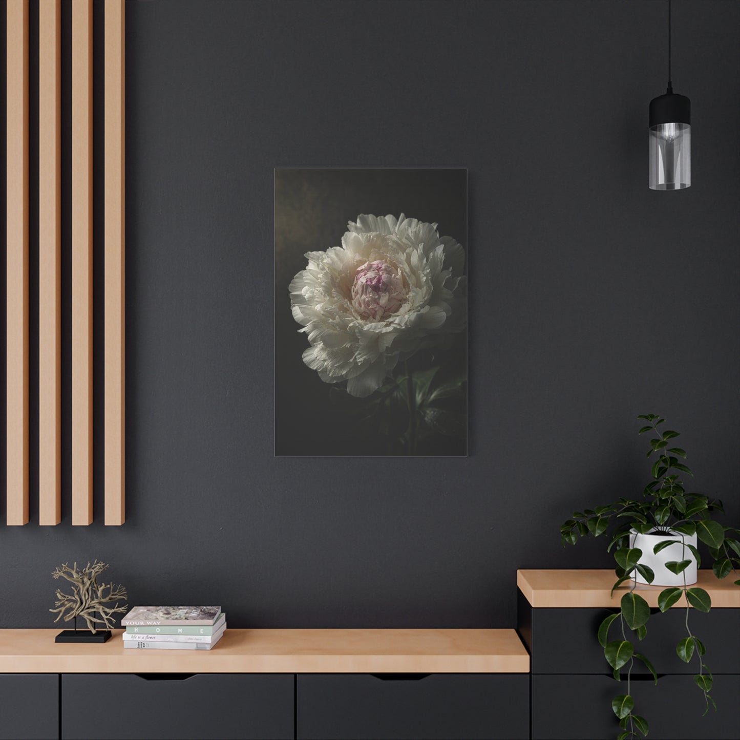 White Peony Canvas Wall Art - Moody Floral Art Print, Dark Botanical Canvas, Matte Finish - Vintage Style, Bedroom Wall Decor, Living Room Home Decoration Accent - Bedroom Home Decoration