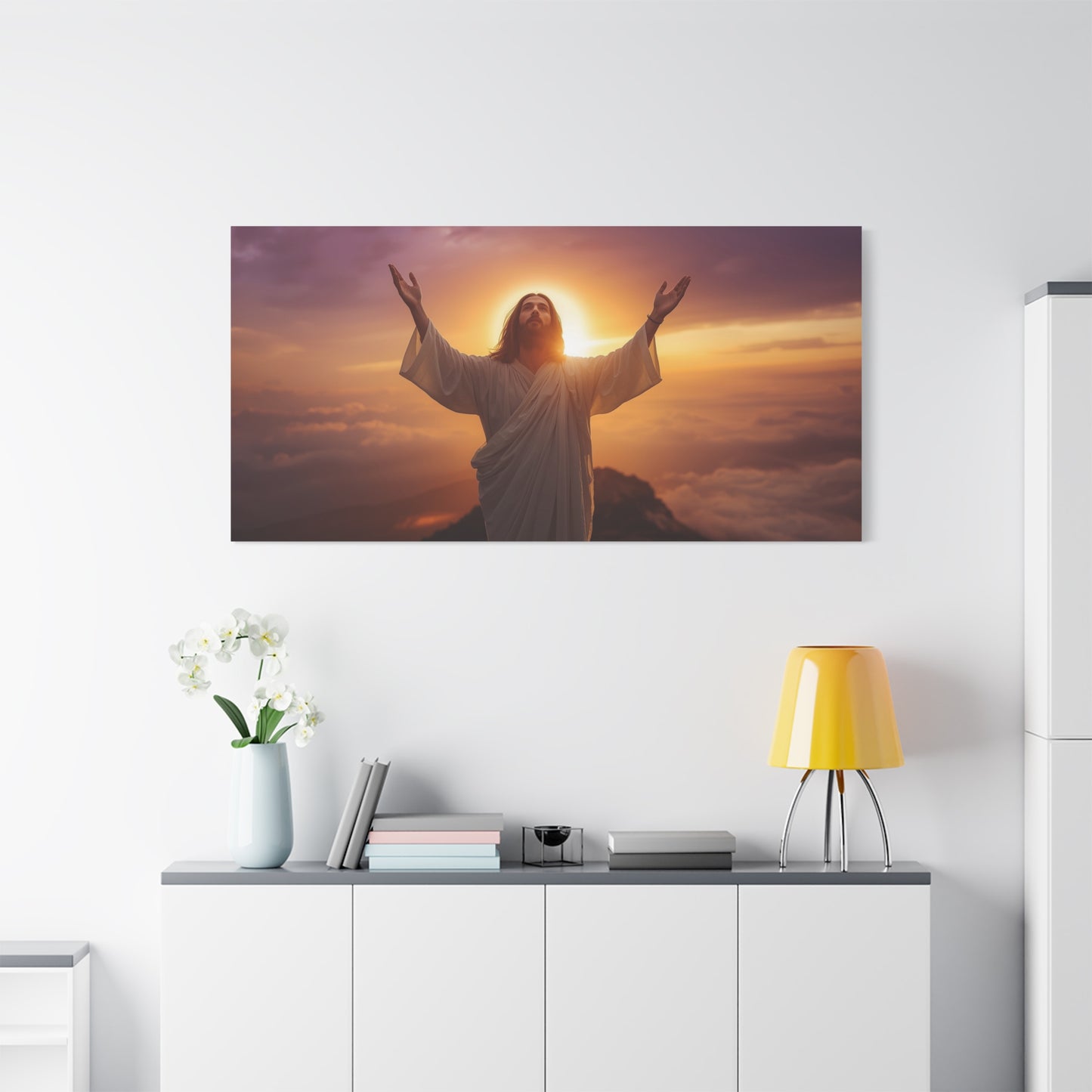 Jesus Christ Canvas Wall Art - Risen Savior At Sunrise With Raised Hands - Cotton Canvas Print, Religious Home Decor - Traditional Style For Living Room Bedroom Office Meditation Space - Ready to Hang