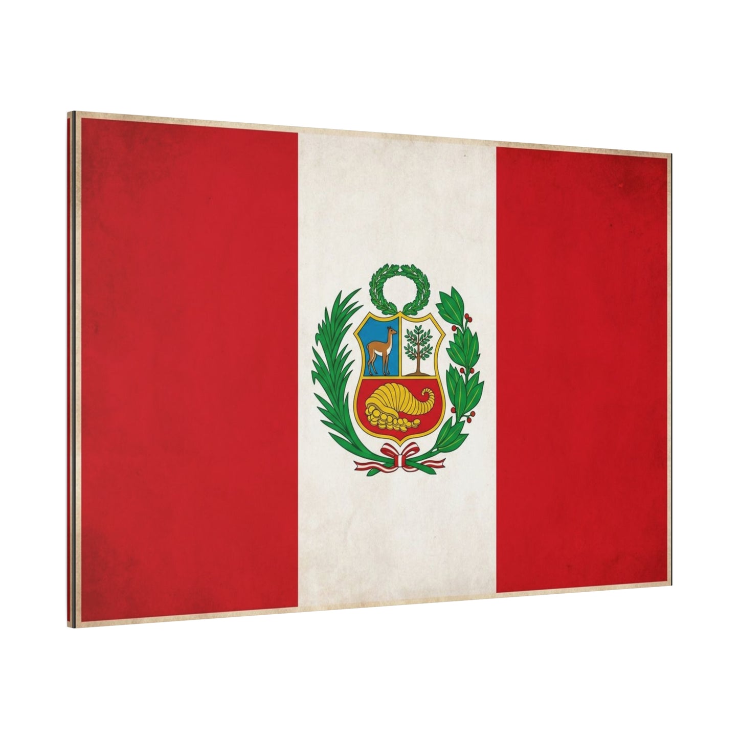Peru Flag Canvas Wall Art - Vintage Peruvian Coat Of Arms Print, Red White Banner Decor - Traditional Patriotic Style - Living Room Home Decoration - Living Room Wall Decor - Bedroom Home Decoration