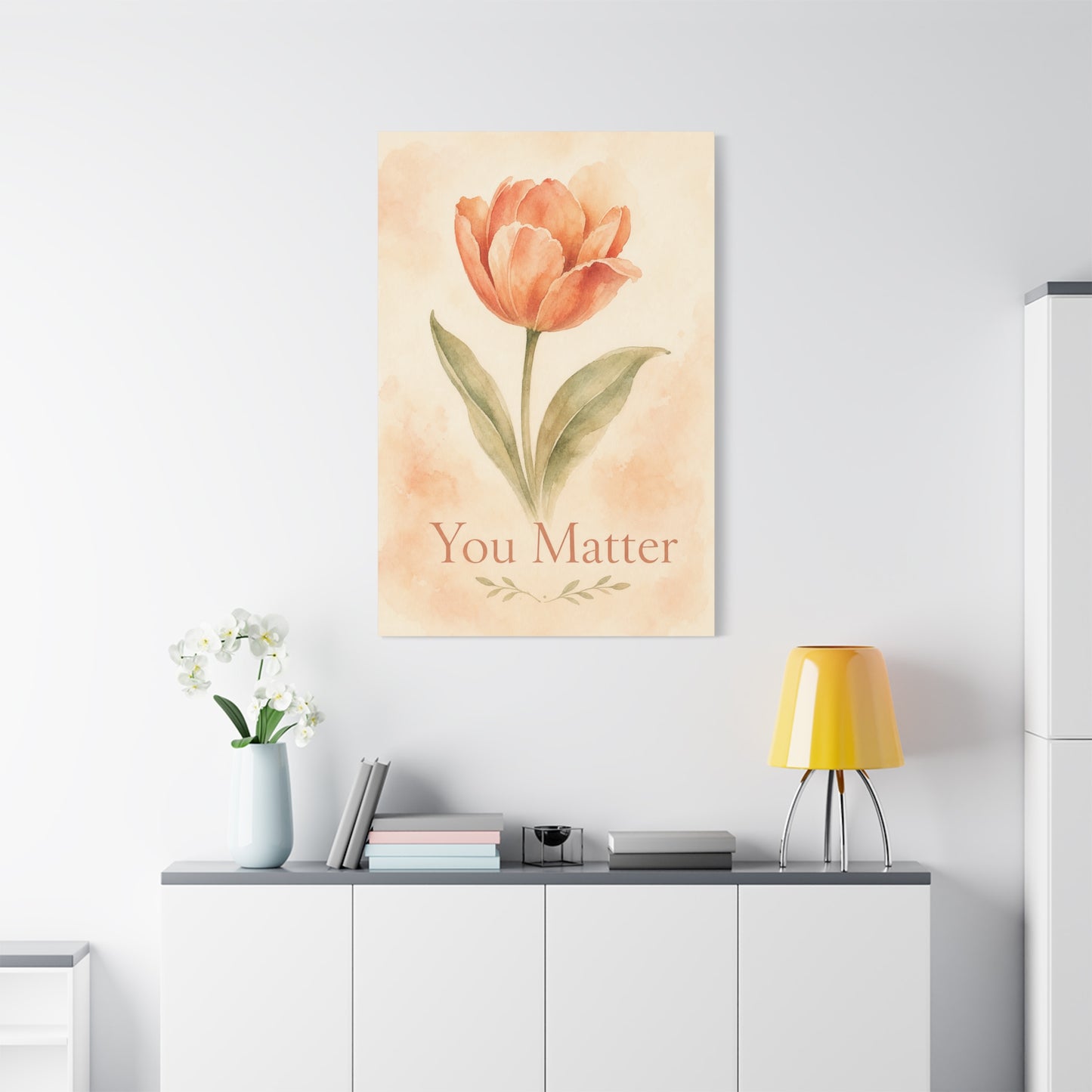 "You Matter" Tulip Canvas Wall Art - Watercolor Floral Inspirational Print - Soft Peach Botanical Home Decor - Bedroom Wall Hanging, Living Room Decoration - Bedroom Home Decoration - Ready to Hang