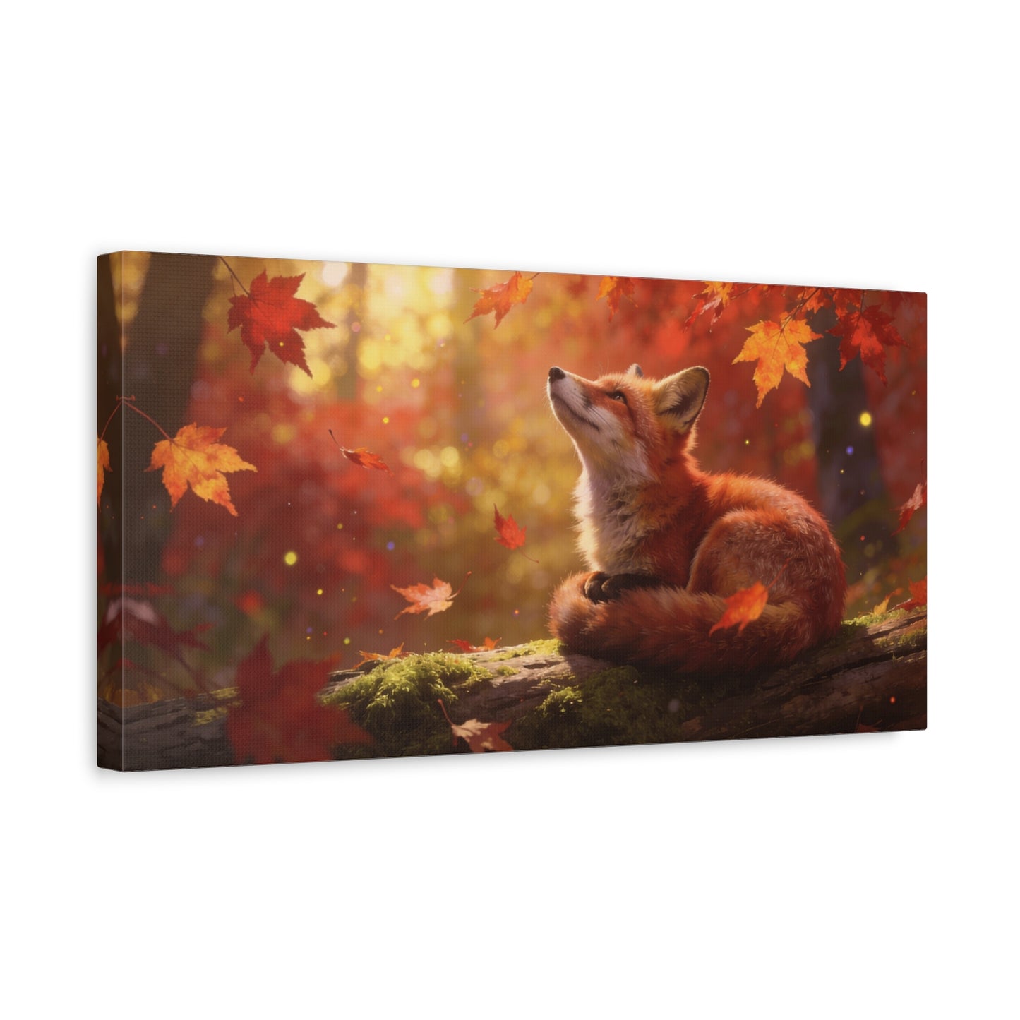 Red Fox Canvas Wall Art - Autumn Forest Wildlife Animal Print, Warm Golden Light, Gallery Wrapped Stretched Canvas - Rustic Woodland Style, Living Room Wall Decor Bedroom Decoration - Ready to Hang