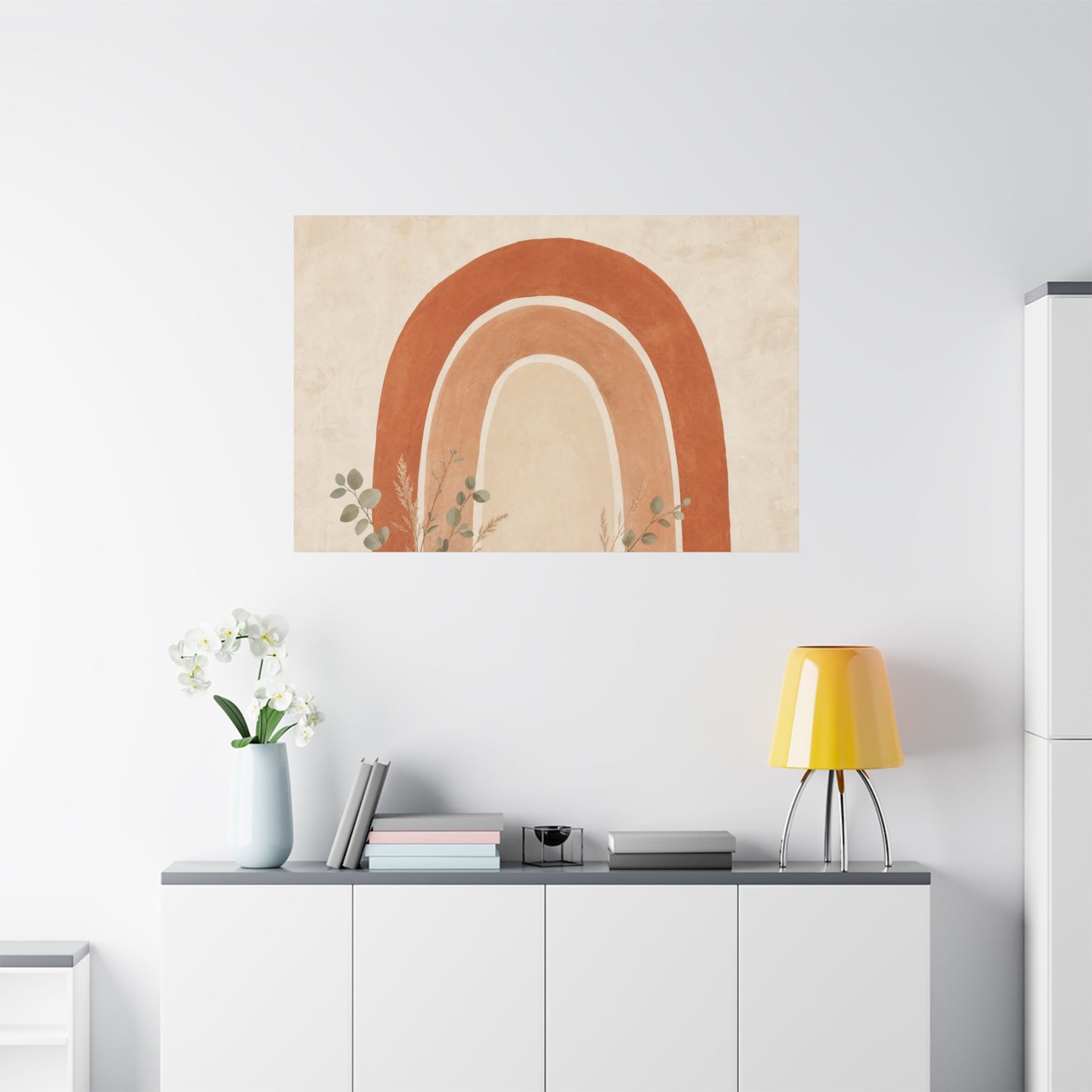 Terracotta Rainbow Canvas Wall Art - Boho Abstract Arch Painting, Neutral Nursery Decor - Minimalist Botanical Accent, Living Room Wall Decor, Bedroom Home Decoration, Meditation Space - Ready to Hang