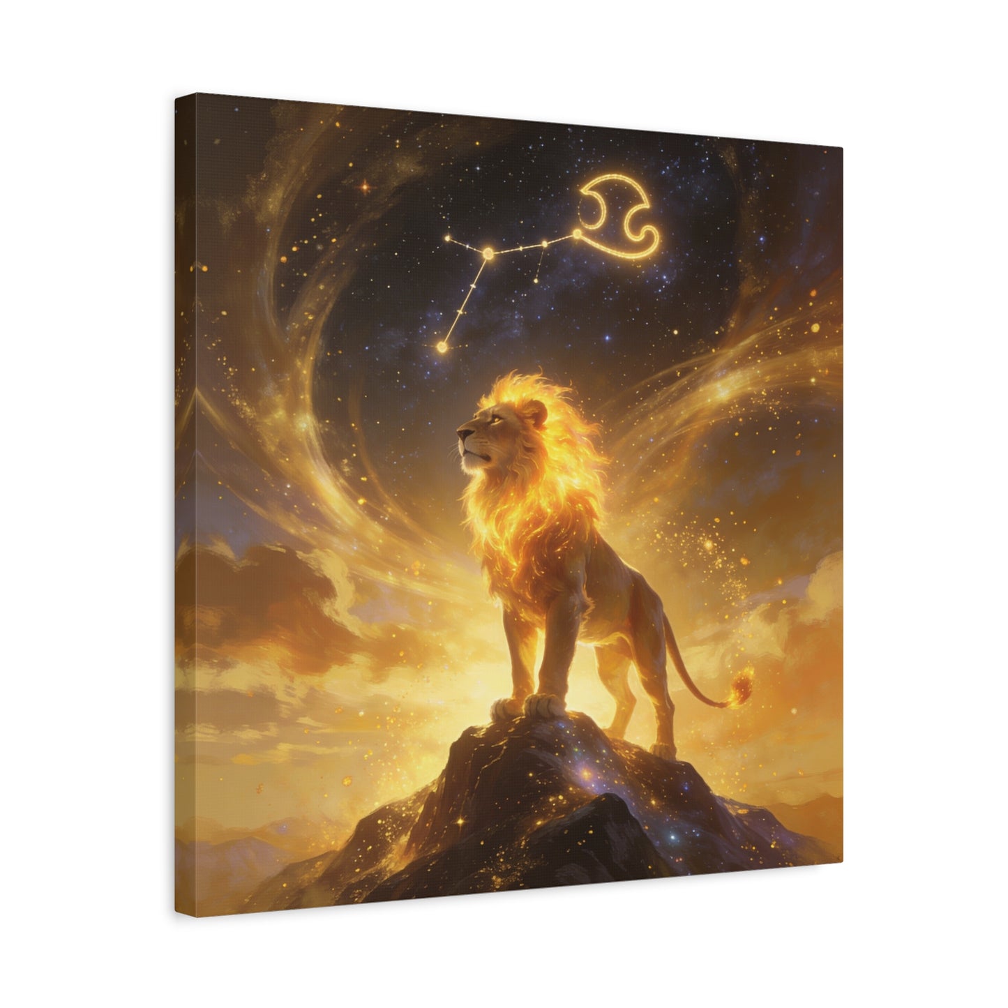 Leo Zodiac Lion Canvas Wall Art - Celestial Astrology Constellation Print, Glowing Gold Cosmic Sky - Fantasy Style, Living Room Wall Decor Bedroom Home Decoration Office Art - Bedroom Home Decoration