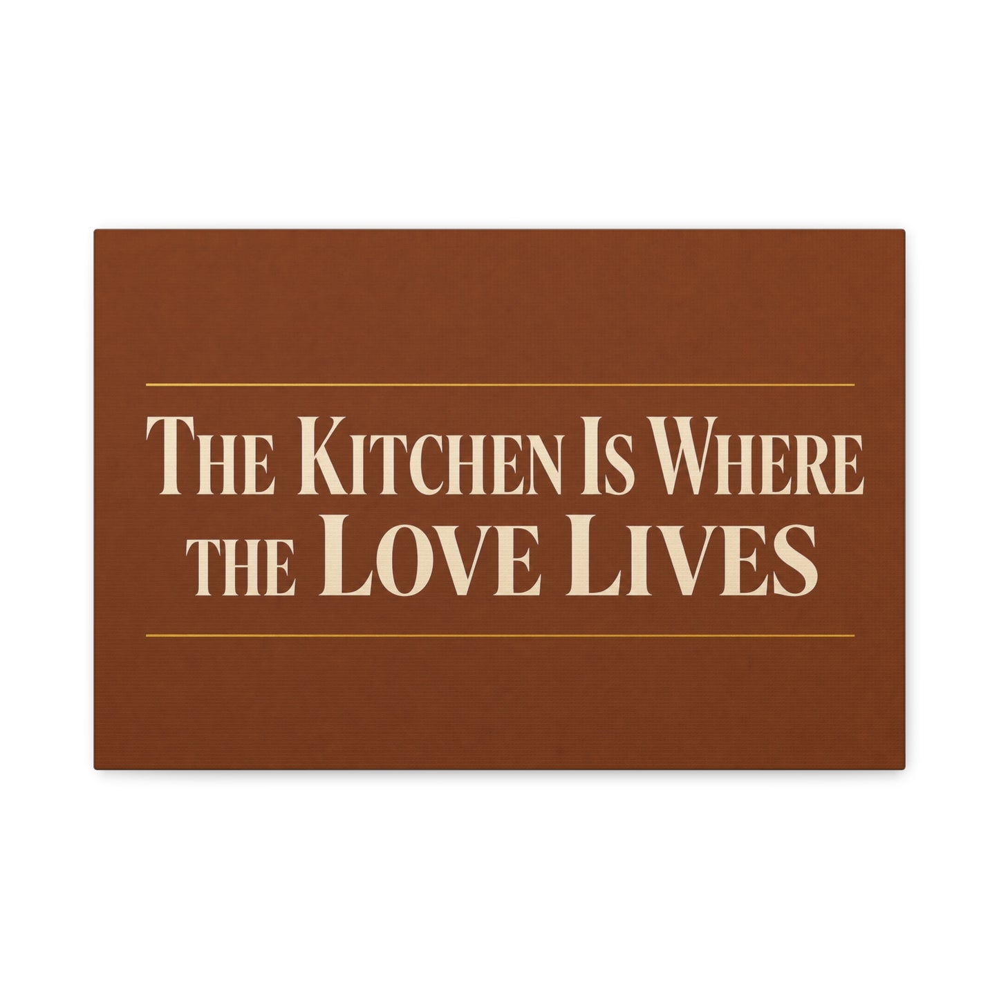 "The Kitchen Is Where The Love Lives" Canvas Wall Art - Typography Kitchen Decor, Brown Minimalist Quote Print, Farmhouse Dining Room Decoration - Living Room Wall Decor - Bedroom Home Decoration