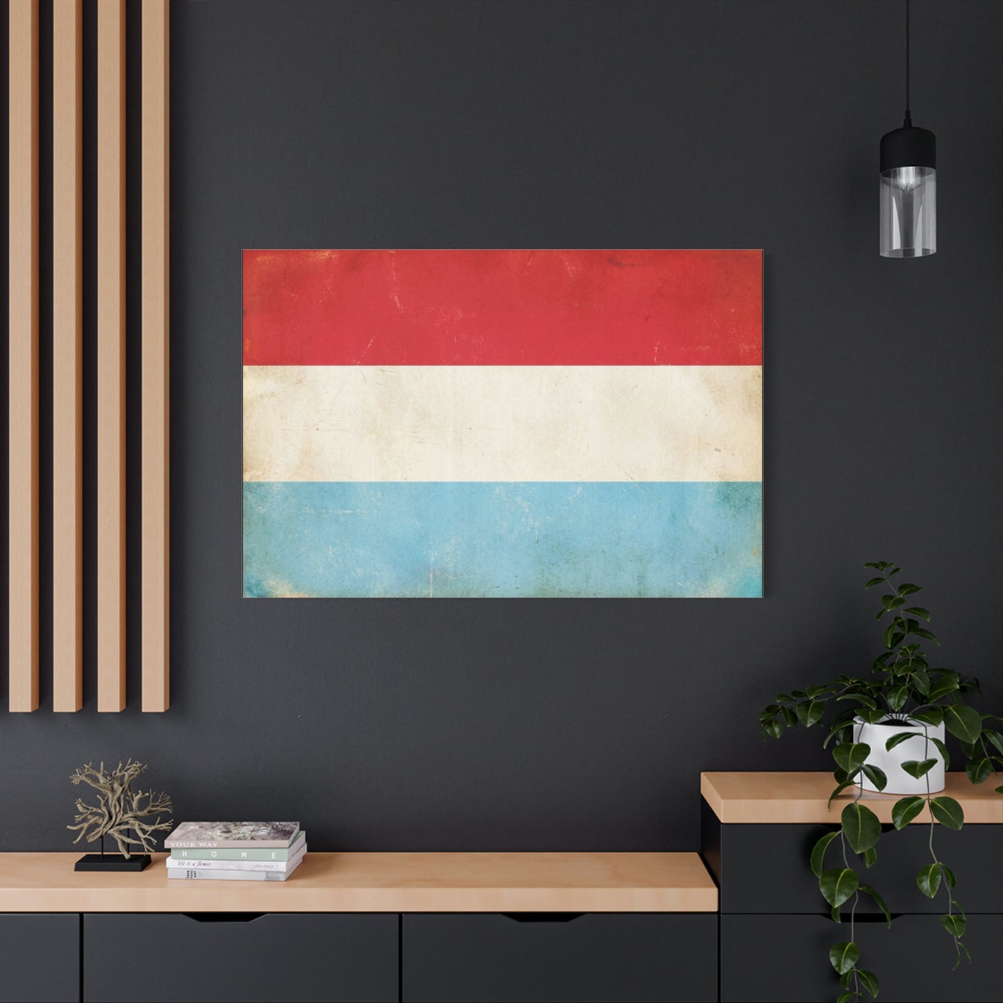 Vintage Luxembourg Flag Canvas Wall Art - Distressed Tricolor Country Print, Patriotic Minimalist Decor - Matte Canvas Wall Hanging - Living Room Bedroom Office Decoration - Bedroom Home Decoration
