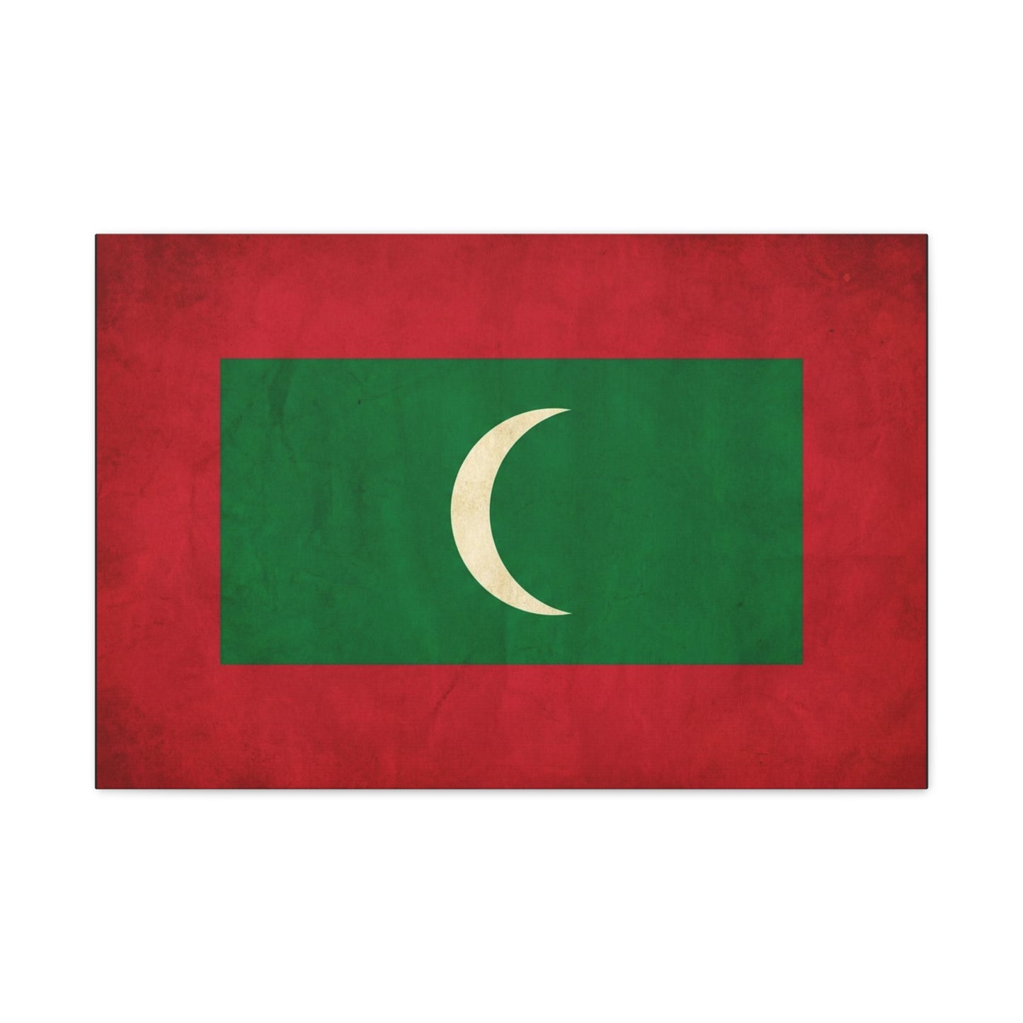 Maldives Flag Canvas Wall Art - Vintage National Banner Print, Red Green White Crescent - Patriotic Typography Style - Living Room Wall Decor, Bedroom Home Decoration - Bedroom Home Decoration