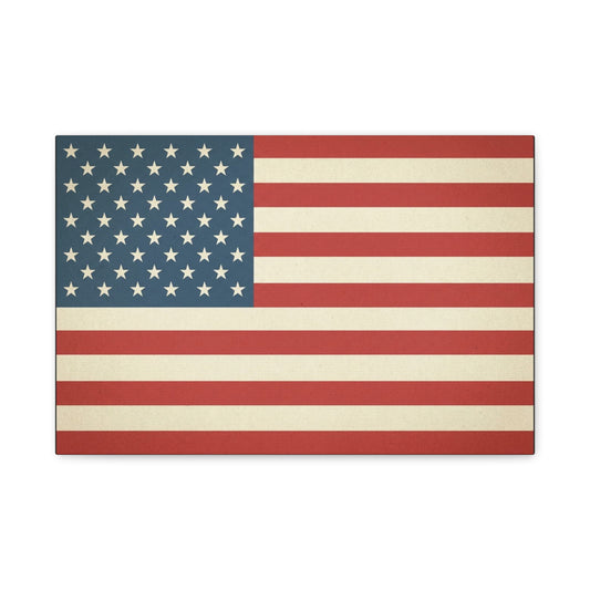 Vintage American Flag Canvas Wall Art - Patriotic USA Stars And Stripes Print, Rustic Americana Decor - Matte Cotton Artwork - Living Room Wall Decor - Bedroom Home Decoration - Modern Farmhouse Style