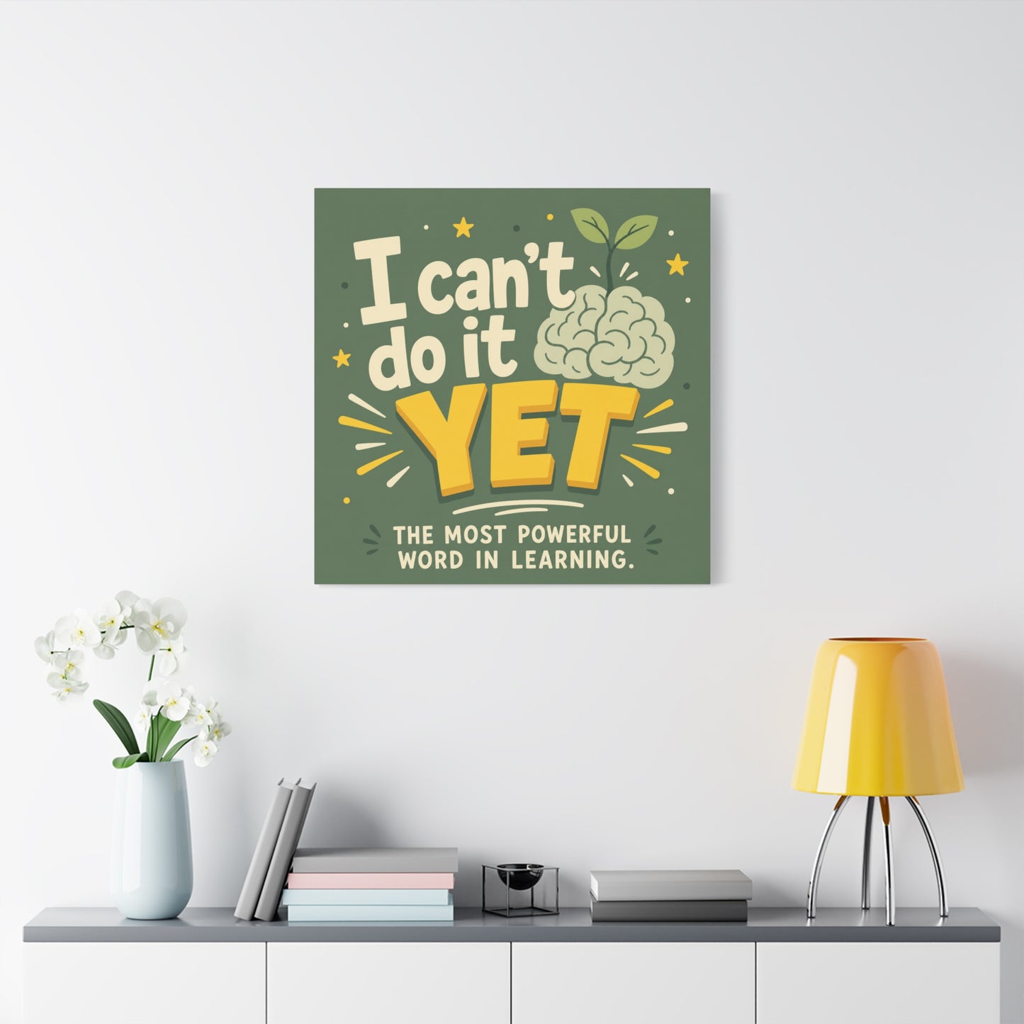 "I Can't Do It Yet" Motivational Canvas Wall Art - Growth Mindset Quote Print, Classroom Decor, Green Typography Poster, Teacher Office Wall Decor, Kids Study Room Decoration - Bedroom Home Decoration