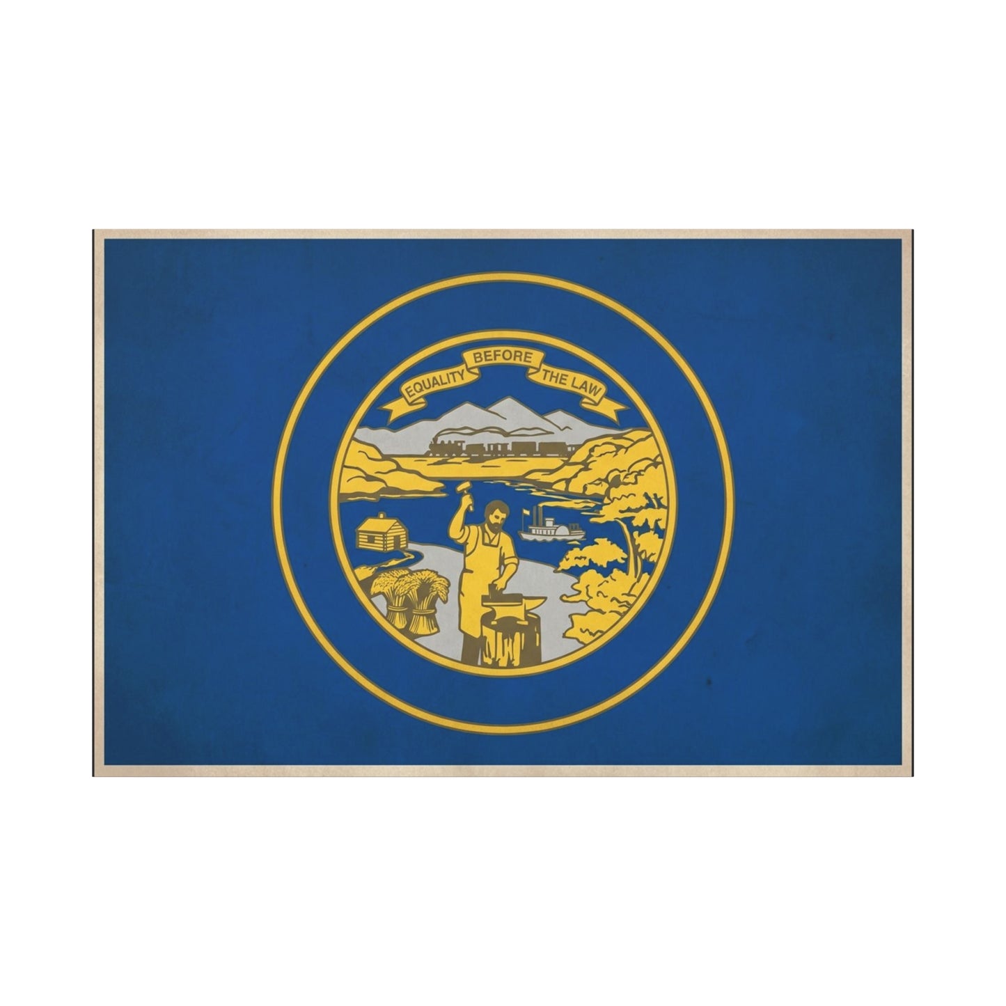 "Equality Before The Law" Kansas State Flag Canvas Wall Art - Blue Gold Sunflower State Seal Print - Vintage Americana Style, Living Room Wall Decor, Office Home Decoration - Bedroom Home Decoration