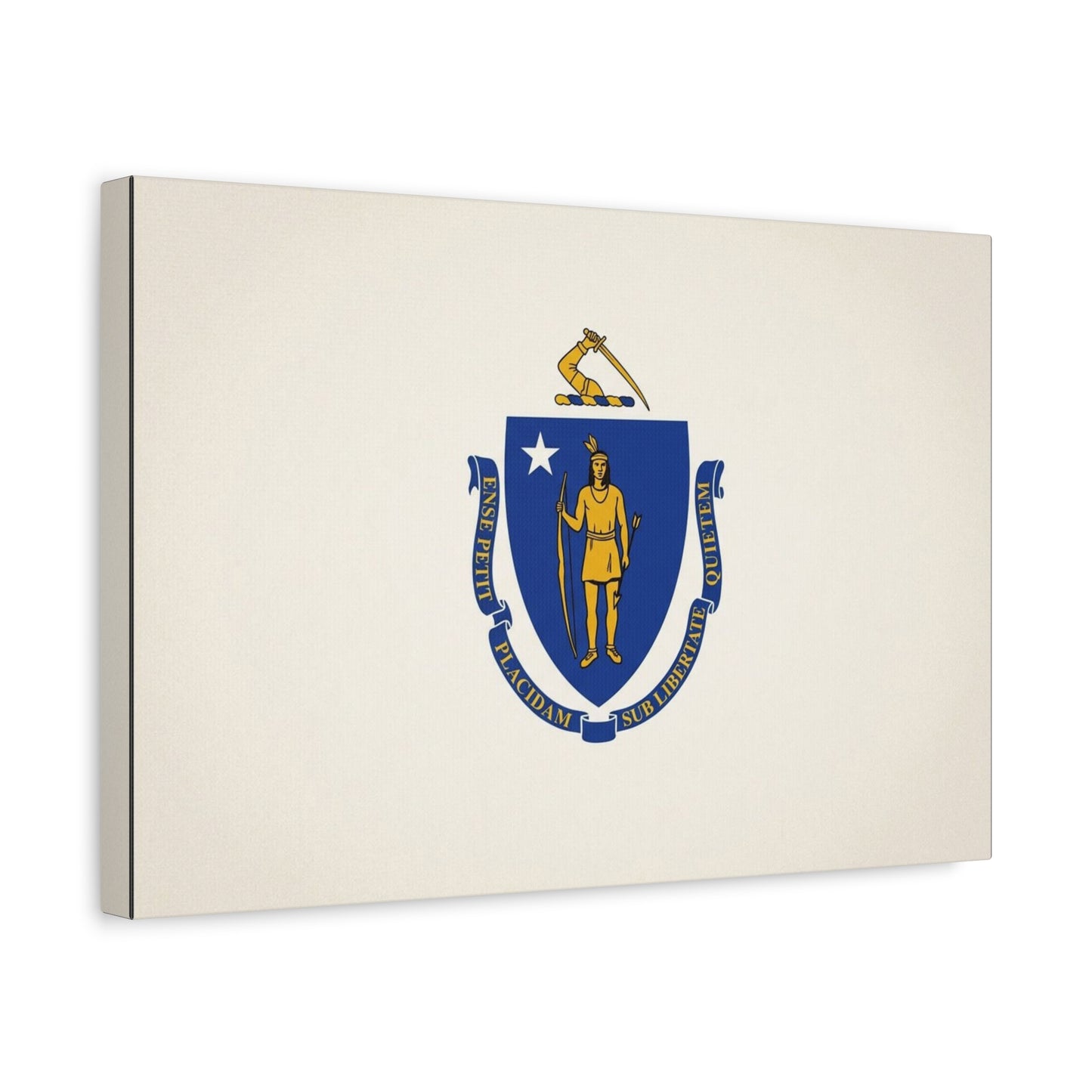 Massachusetts State Flag Canvas Wall Art - Ense Petit Placidam Sub Libertate Quietem - Blue Shield Native American Crest - Minimalist Patriotic Decor - Living Room Wall Decor - Bedroom Home Decoration