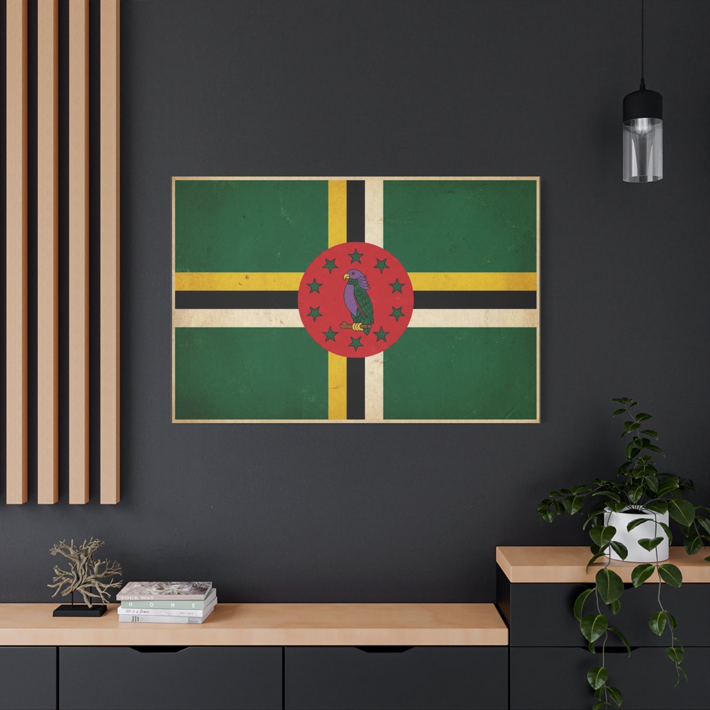 Dominica Flag Canvas Wall Art - Vintage Caribbean Nation Print, Distressed Green Red Sisserou Parrot Design - Traditional Island Decor - Living Room Wall Decor, Office Art - Bedroom Home Decoration